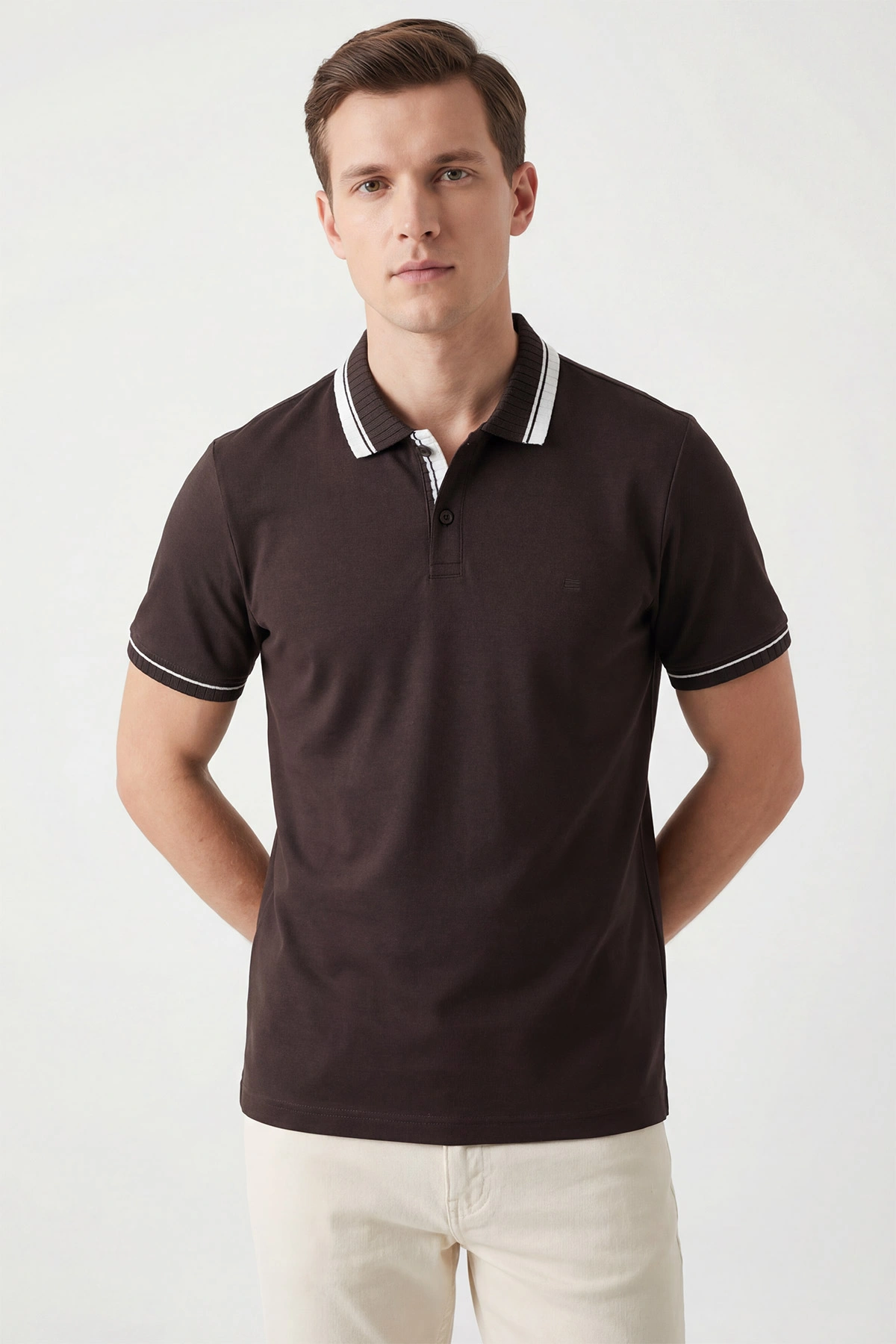 Kahverengi Oysho Kumaş Polo Yaka Erkek Tişört 447829