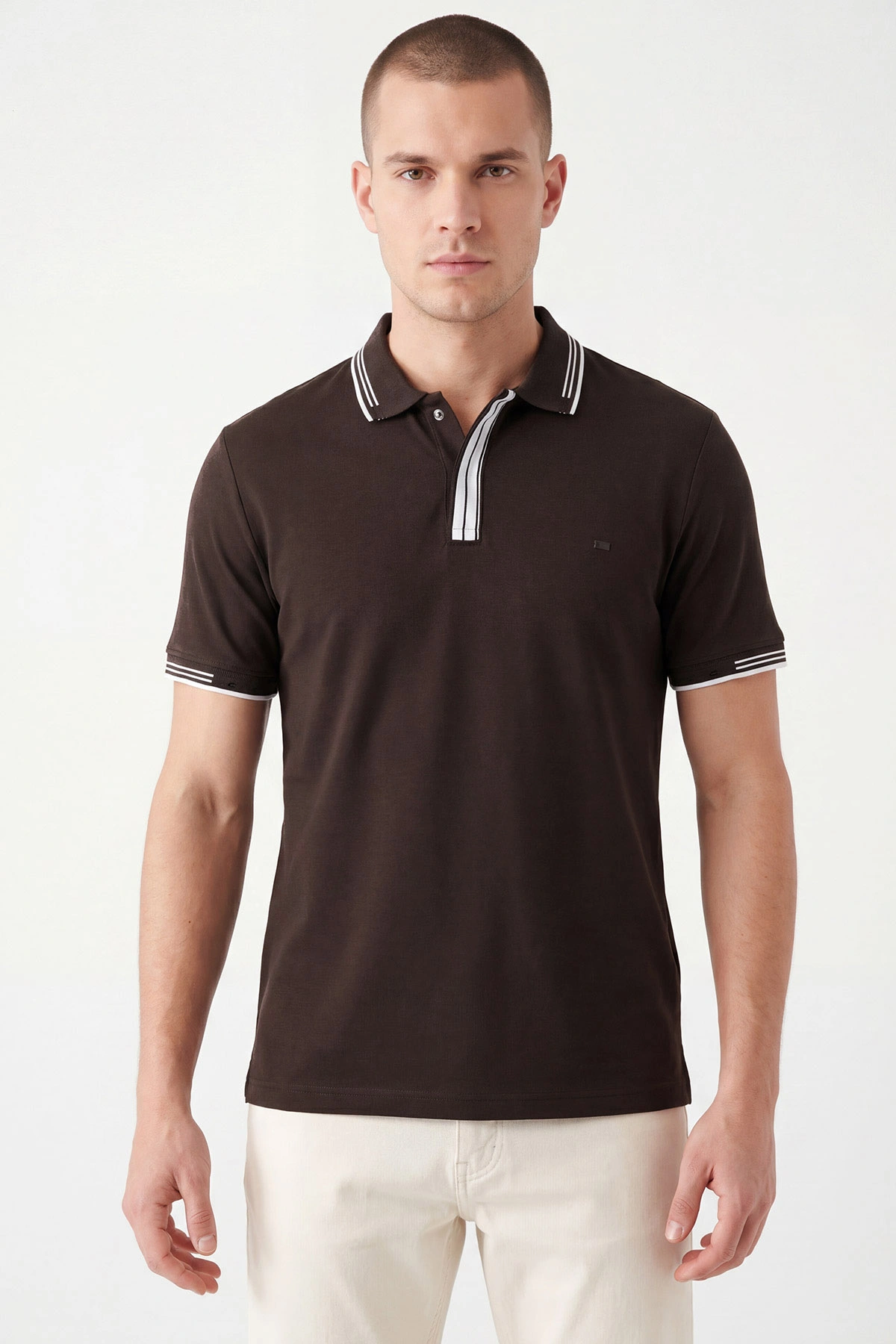 Kahverengi Oysho Kumaş Polo Yaka Erkek Tişört 462540