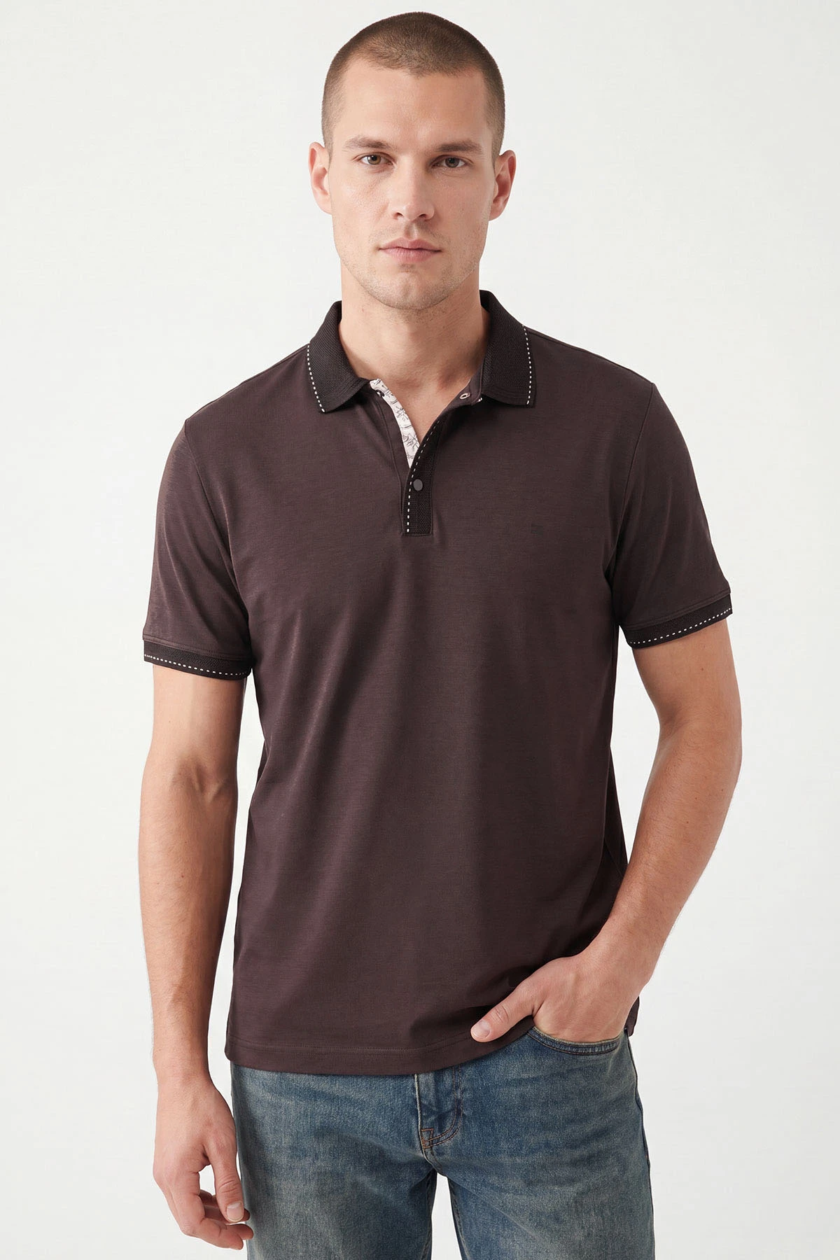 Kahverengi Oysho Kumaş Polo Yaka Erkek Tişört 467583