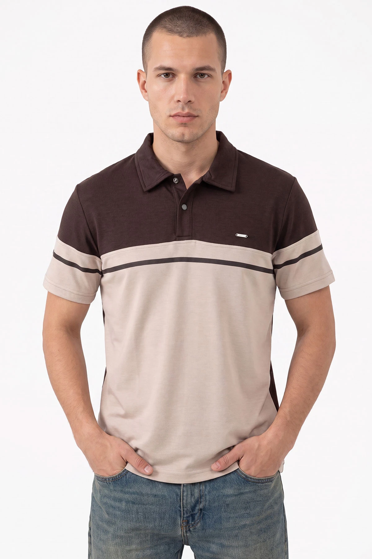 Kahverengi Oysho Kumaş Polo Yaka Erkek Tişört 471684