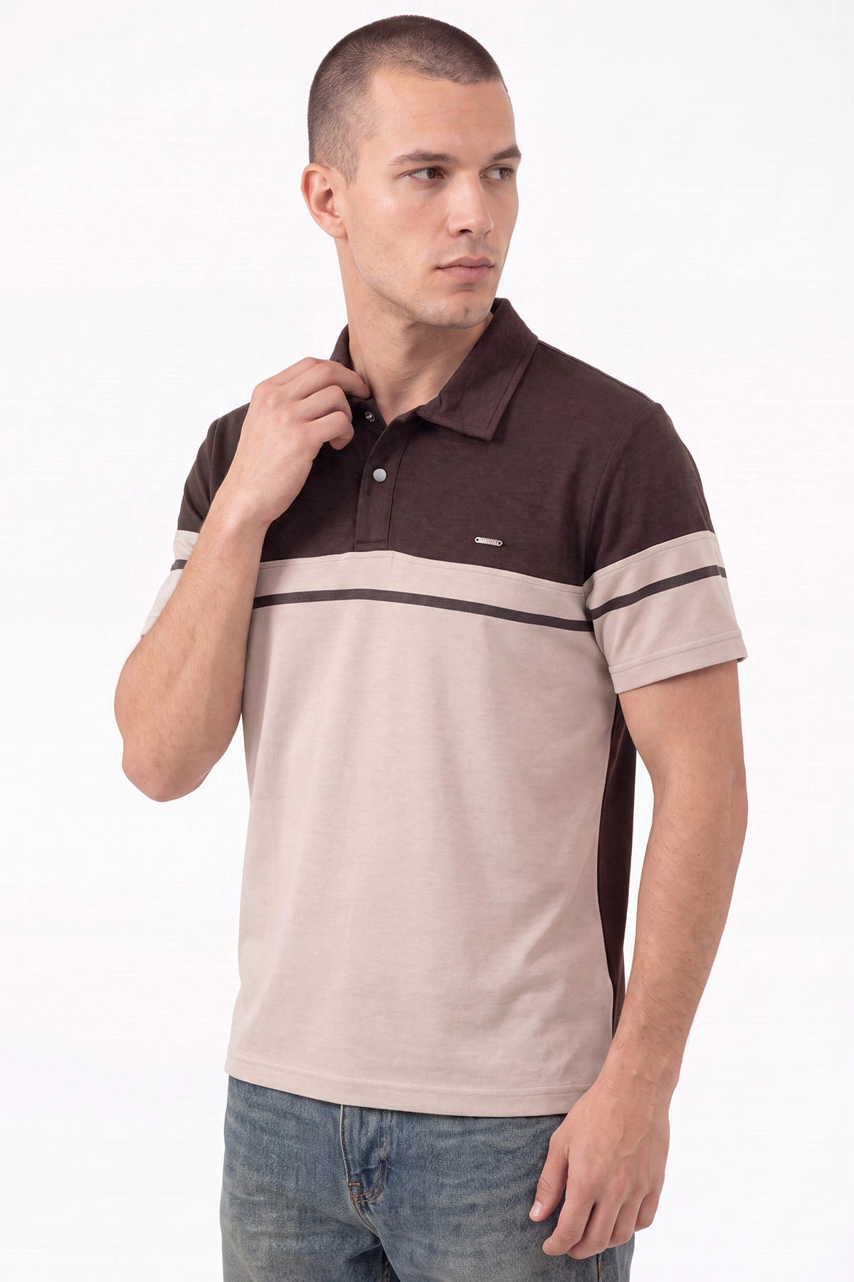 Kahverengi Oysho Kumaş Polo Yaka Erkek Tişört 471684
