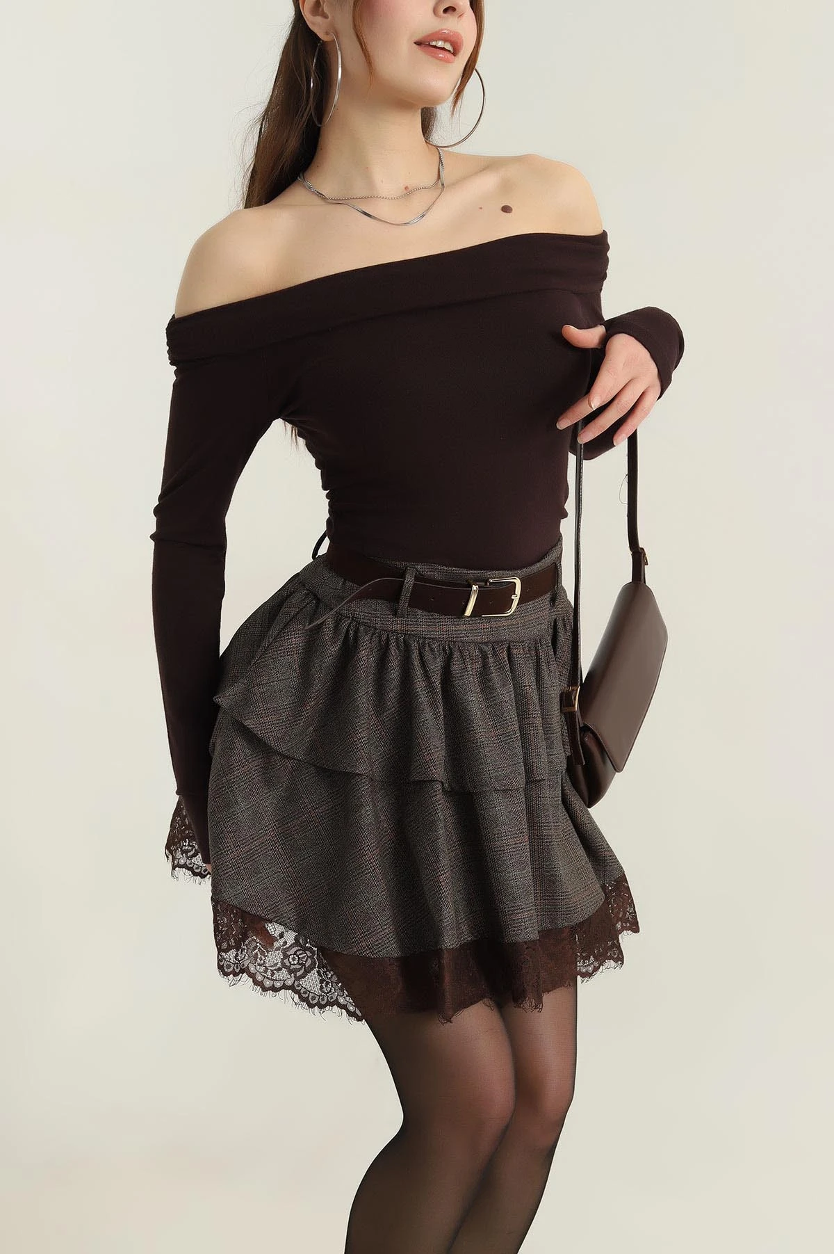 Kahverengi Oysho Madonna Yaka Kadın Bluz 417152