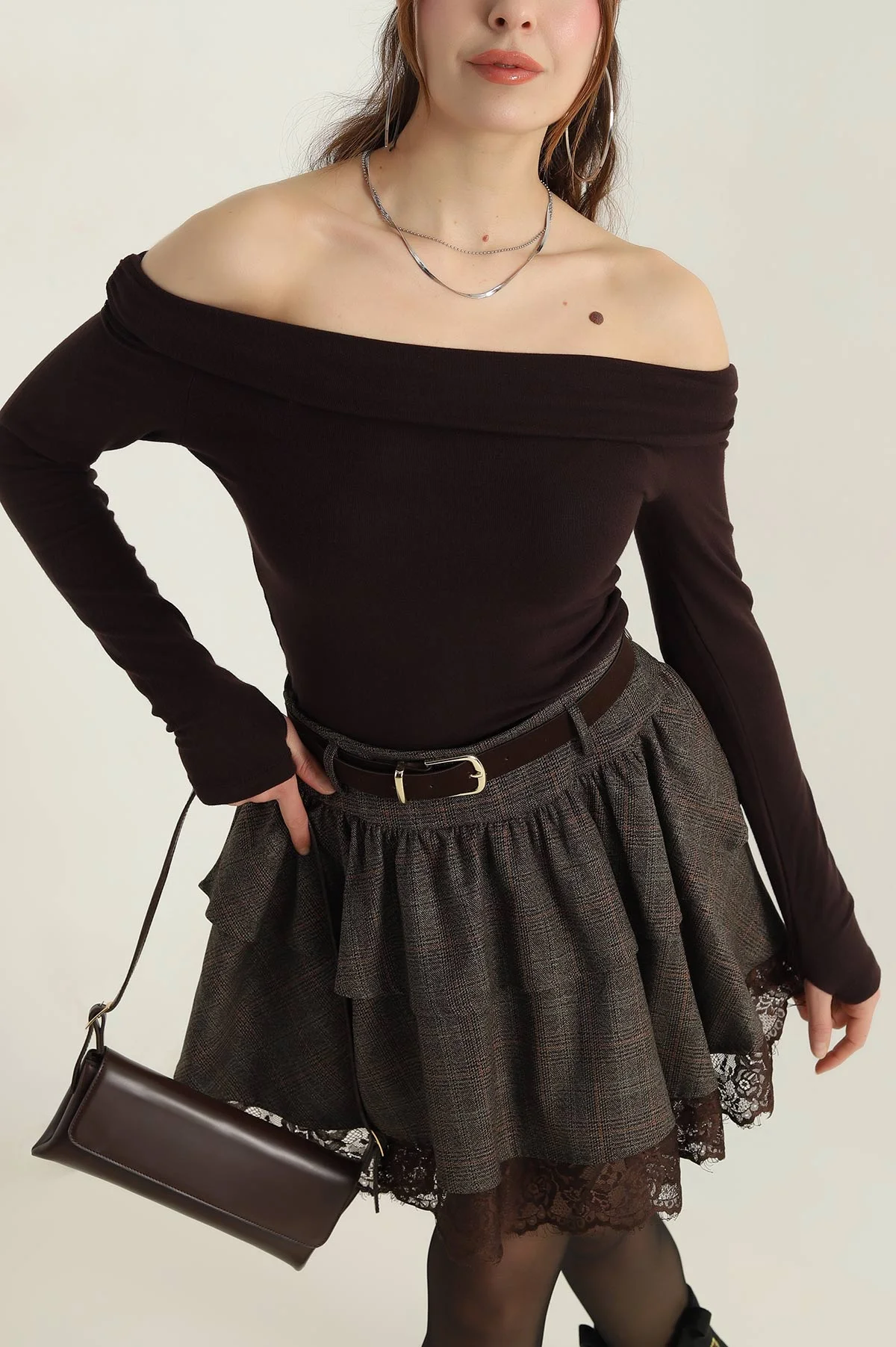 Kahverengi Oysho Madonna Yaka Kadın Bluz 417152
