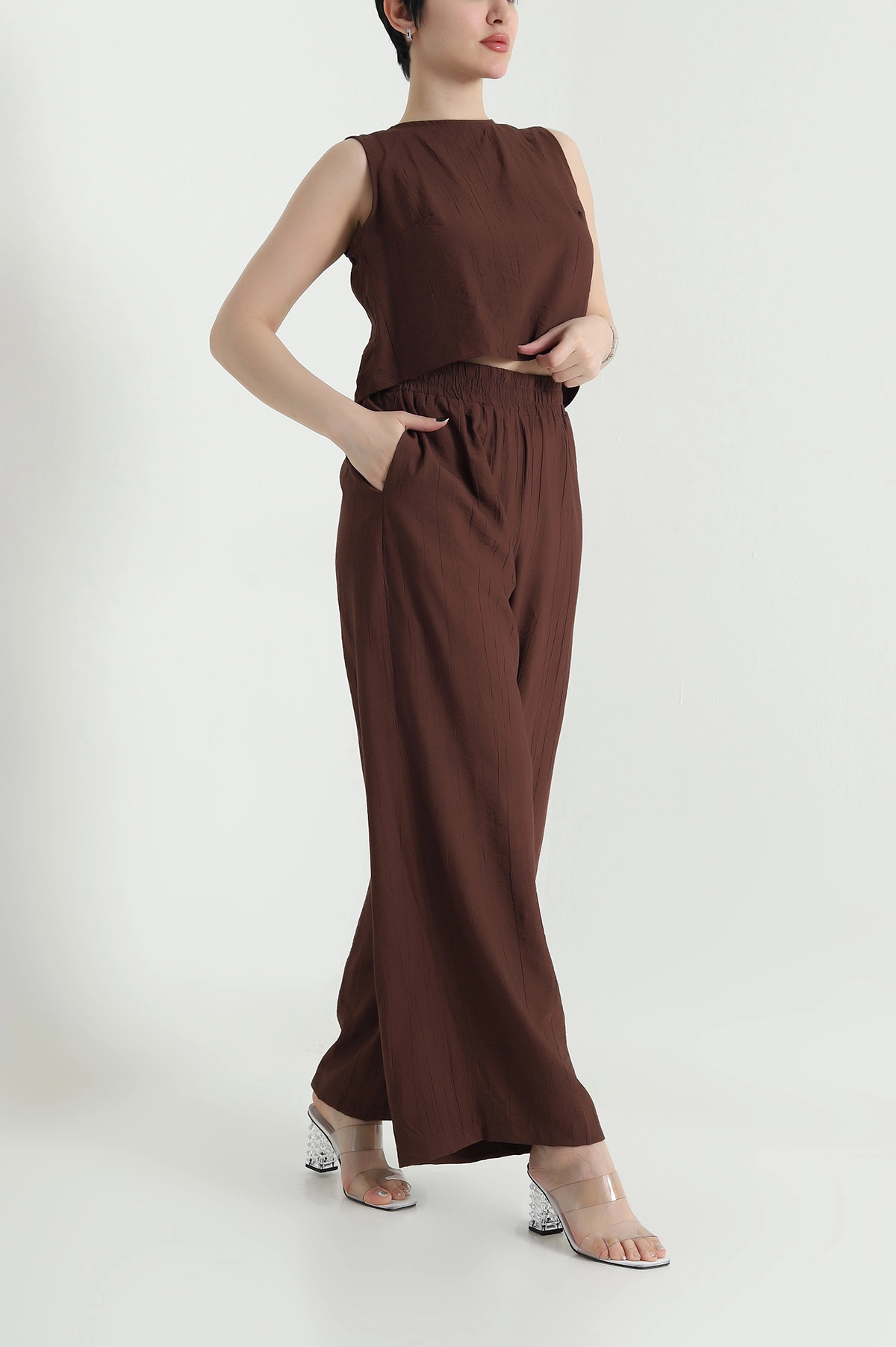 Kahverengi Pantolon Bluz Kadın Çilek İkili Takım 454780