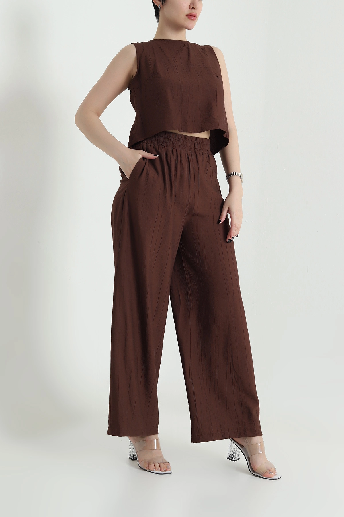 Kahverengi Pantolon Bluz Kadın Çilek İkili Takım 454780