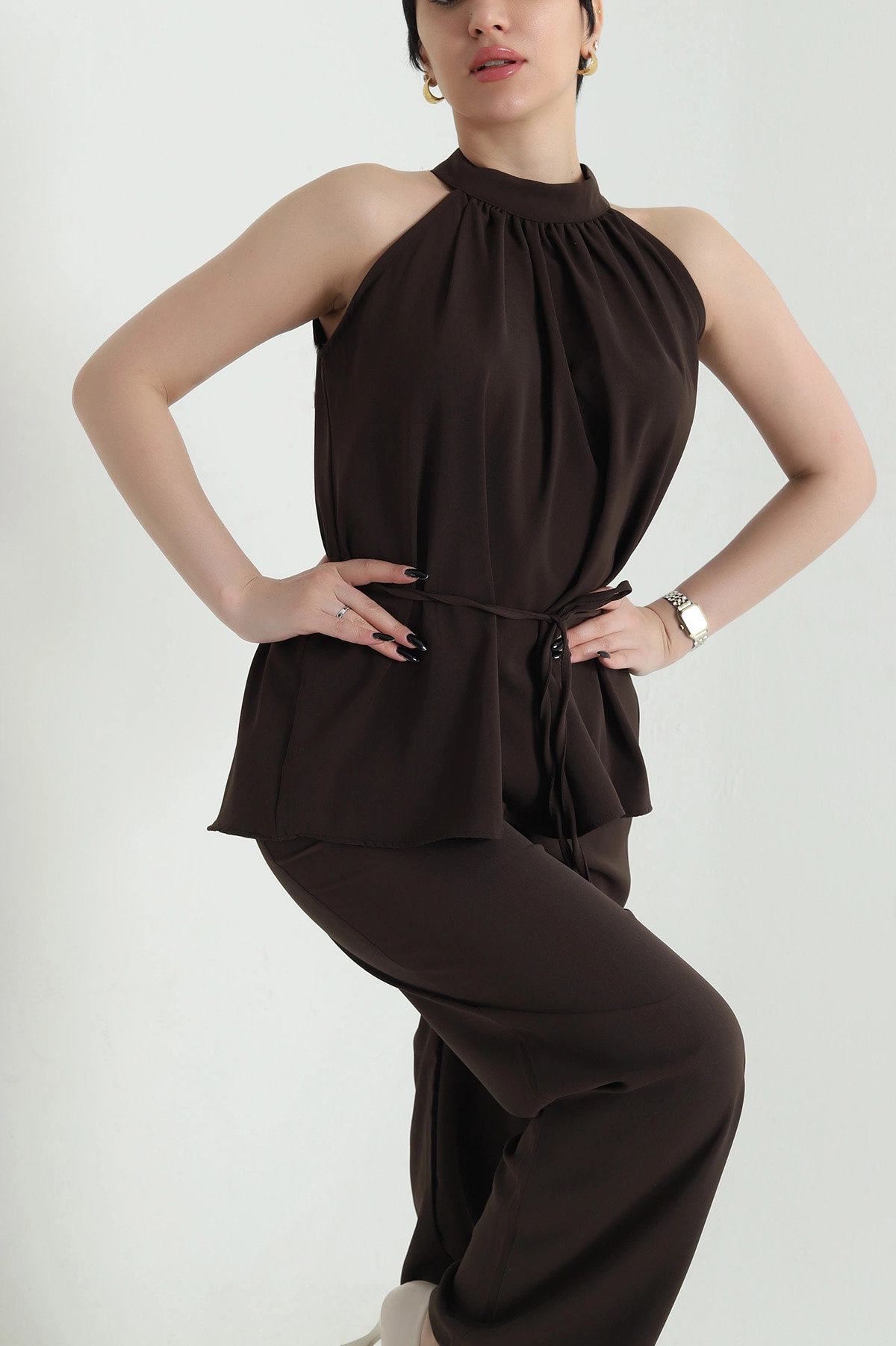 Kahverengi Pantolon Bluz Kadın Linda İkili Takım 452910