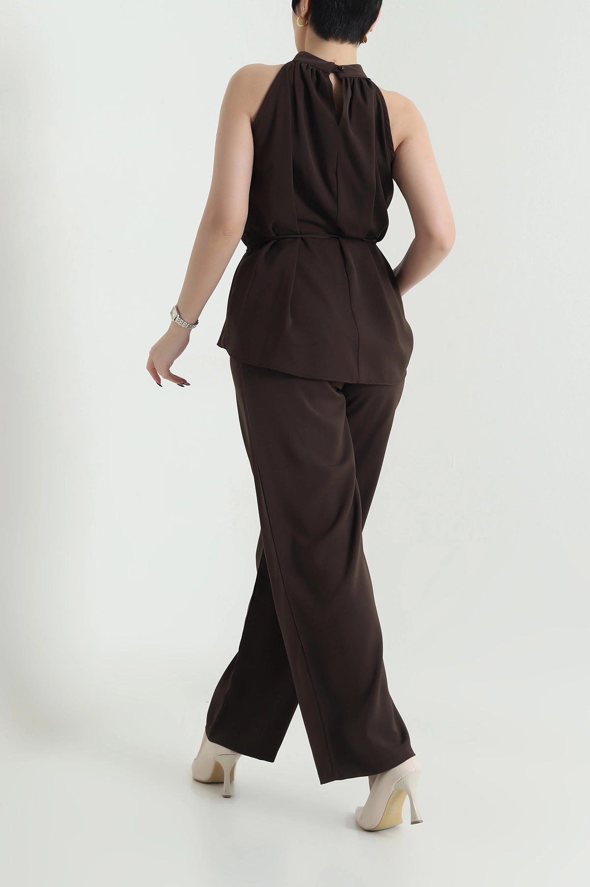 Kahverengi Pantolon Bluz Kadın Linda İkili Takım 452910