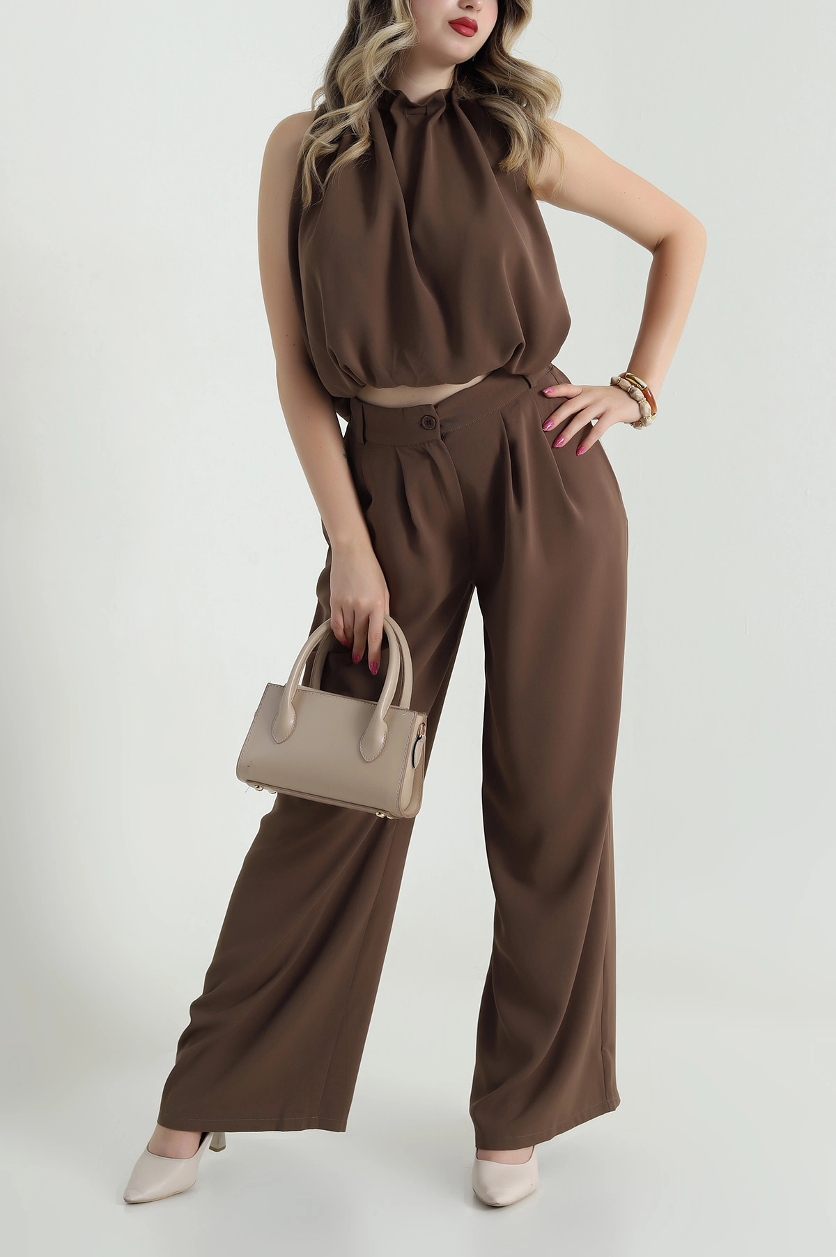 Kahverengi Pantolon Bluz Linda Kadın İkili Takım 484195