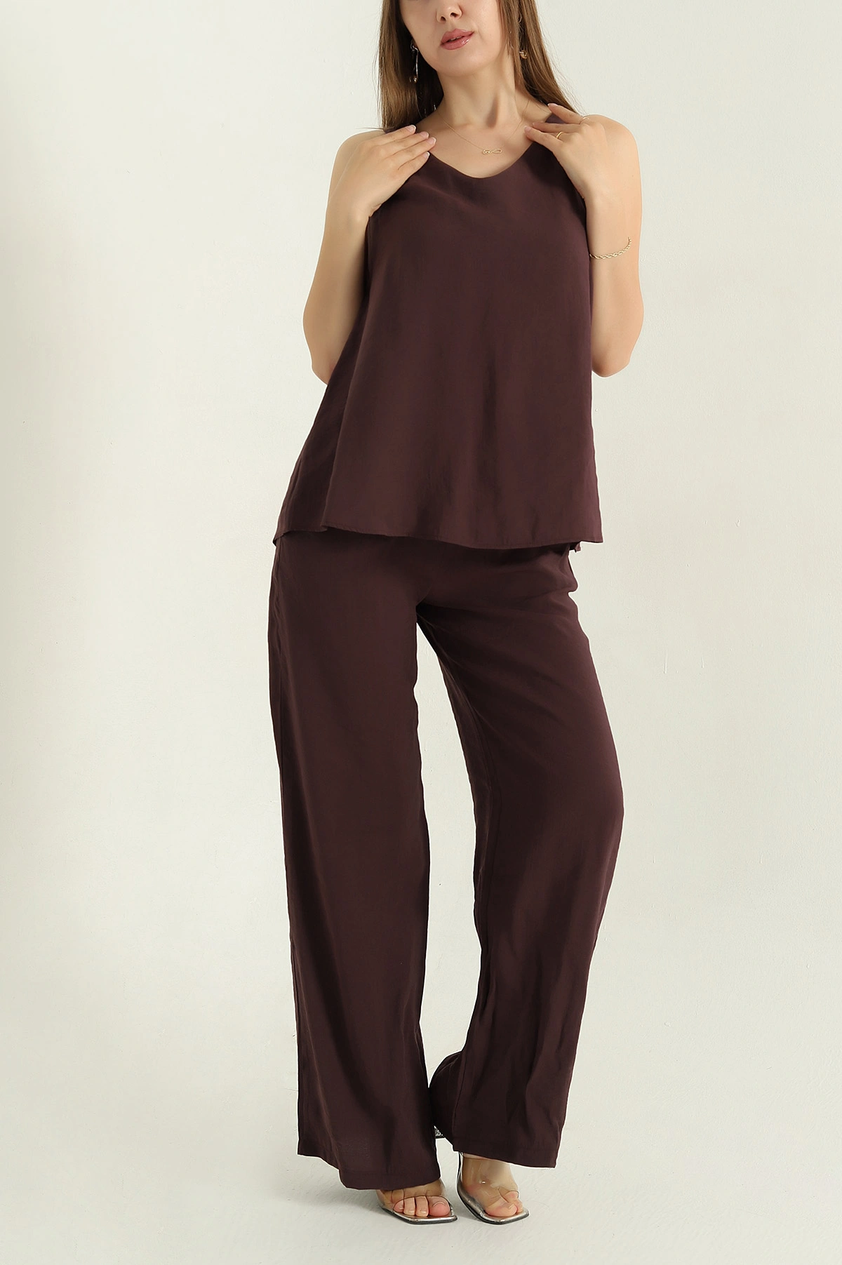 Kahverengi Pantolon Bluz Modal Kadın İkili Takım 367586