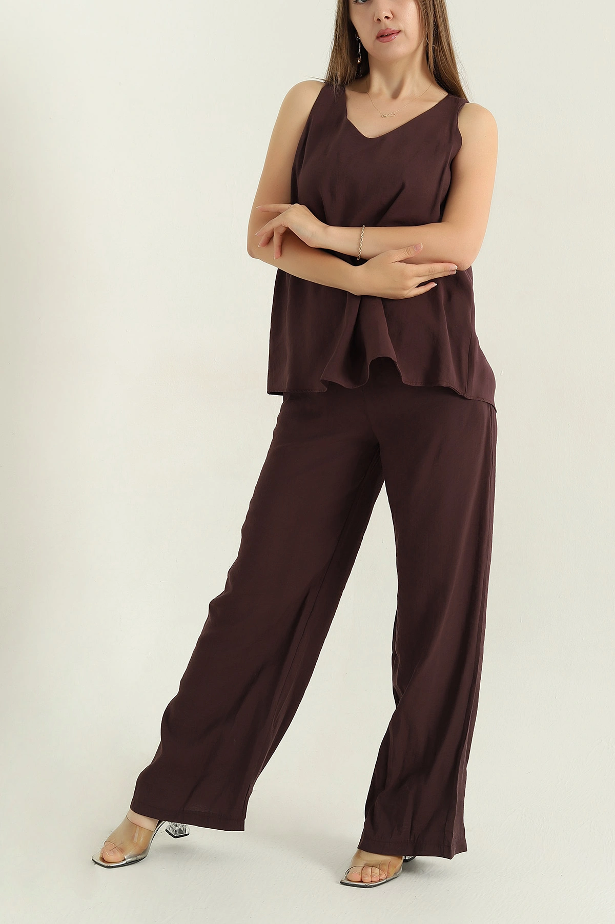 Kahverengi Pantolon Bluz Modal Kadın İkili Takım 367586