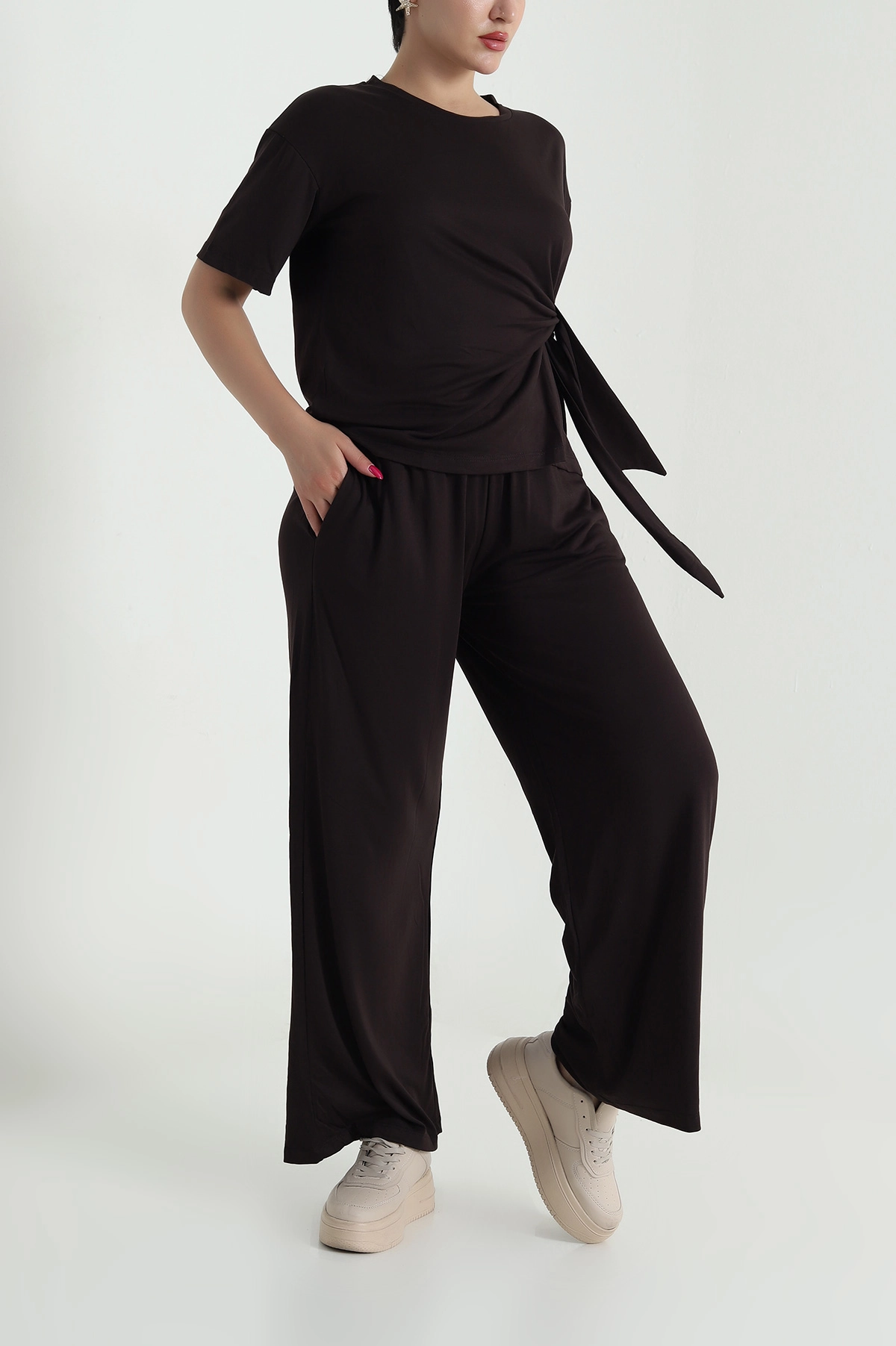 Kahverengi Pantolon Bluz Modal Kadın İkili Takım 475665