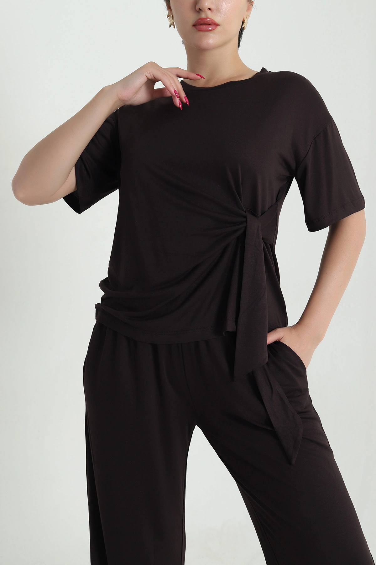 Kahverengi Pantolon Bluz Modal Kadın İkili Takım 475665