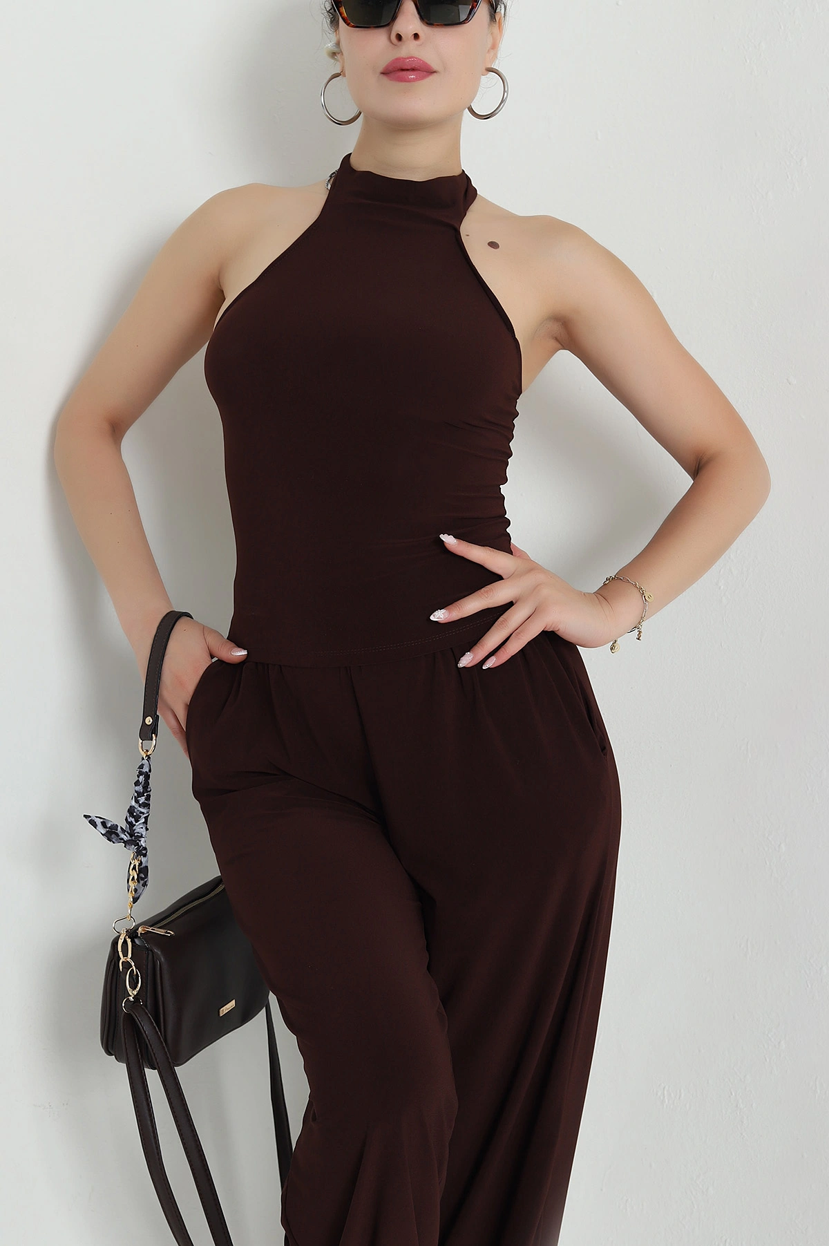 Kahverengi Pantolon Bluz Sandy Kadın İkili Takım 478151