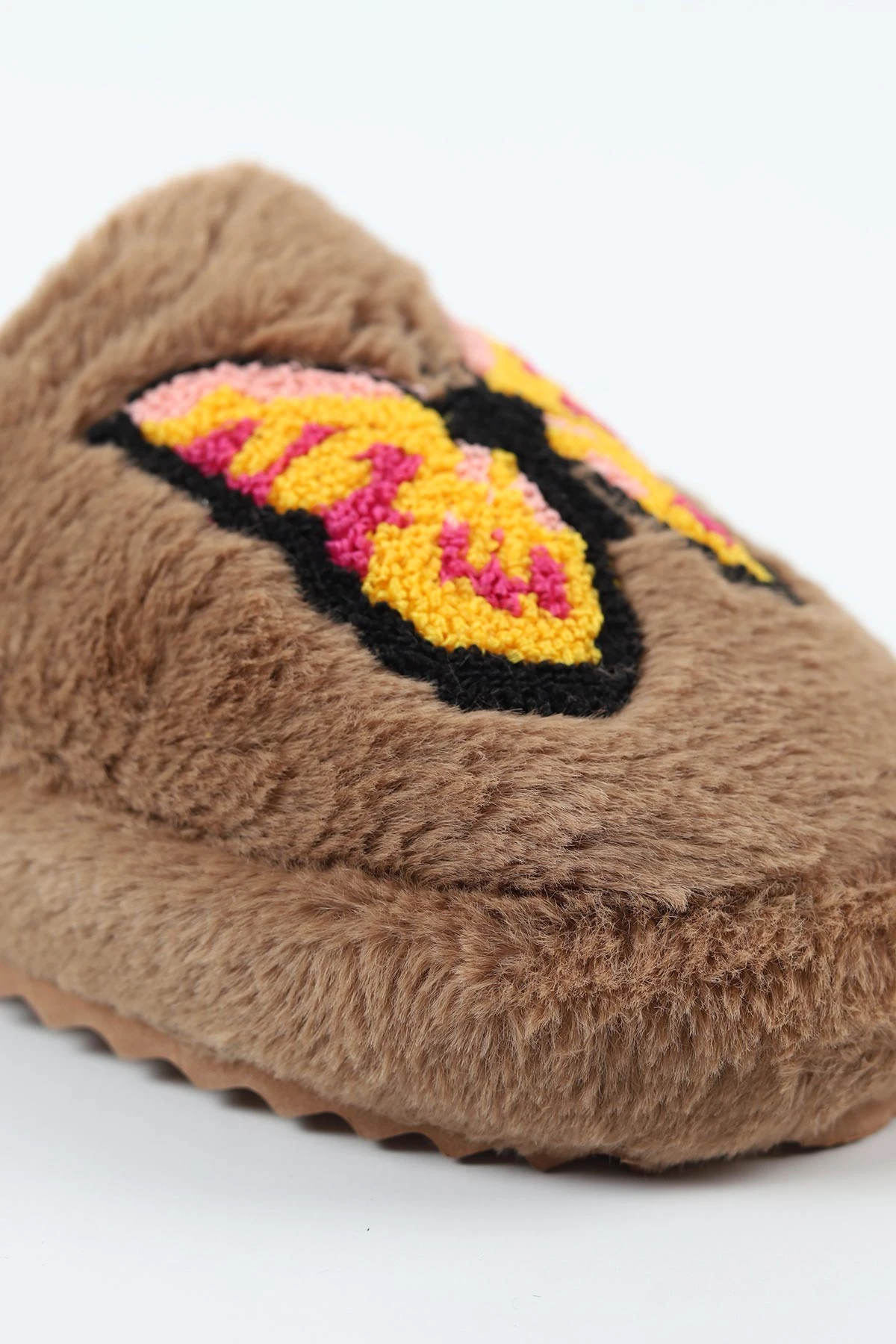 Kahverengi Peluş Kelebek Desenli Kadın Ev Terliği 492240