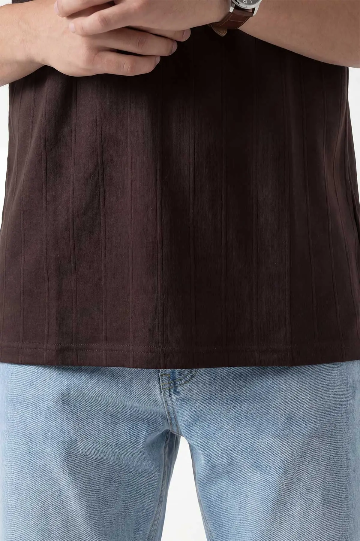 Kahverengi Pike Kumaş Oversize Polo Yaka Erkek Tişört 448948