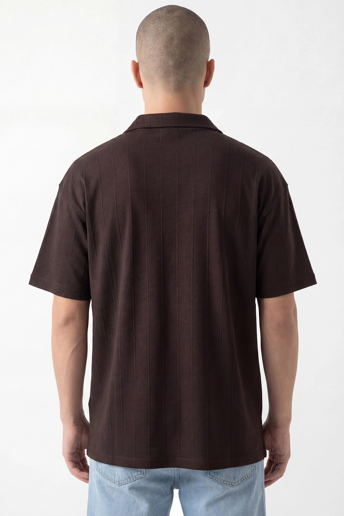 Kahverengi Pike Kumaş Oversize Polo Yaka Erkek Tişört 448948