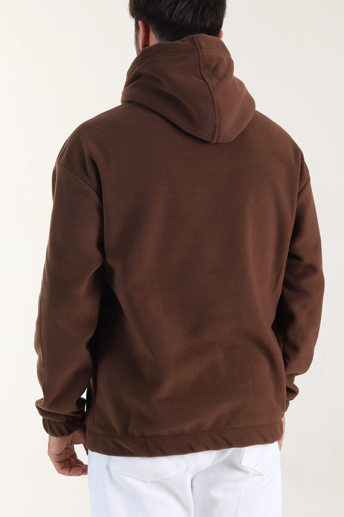 Kahverengi Polar Kumaş Kapüşonlu Erkek Sweatshirt 408507