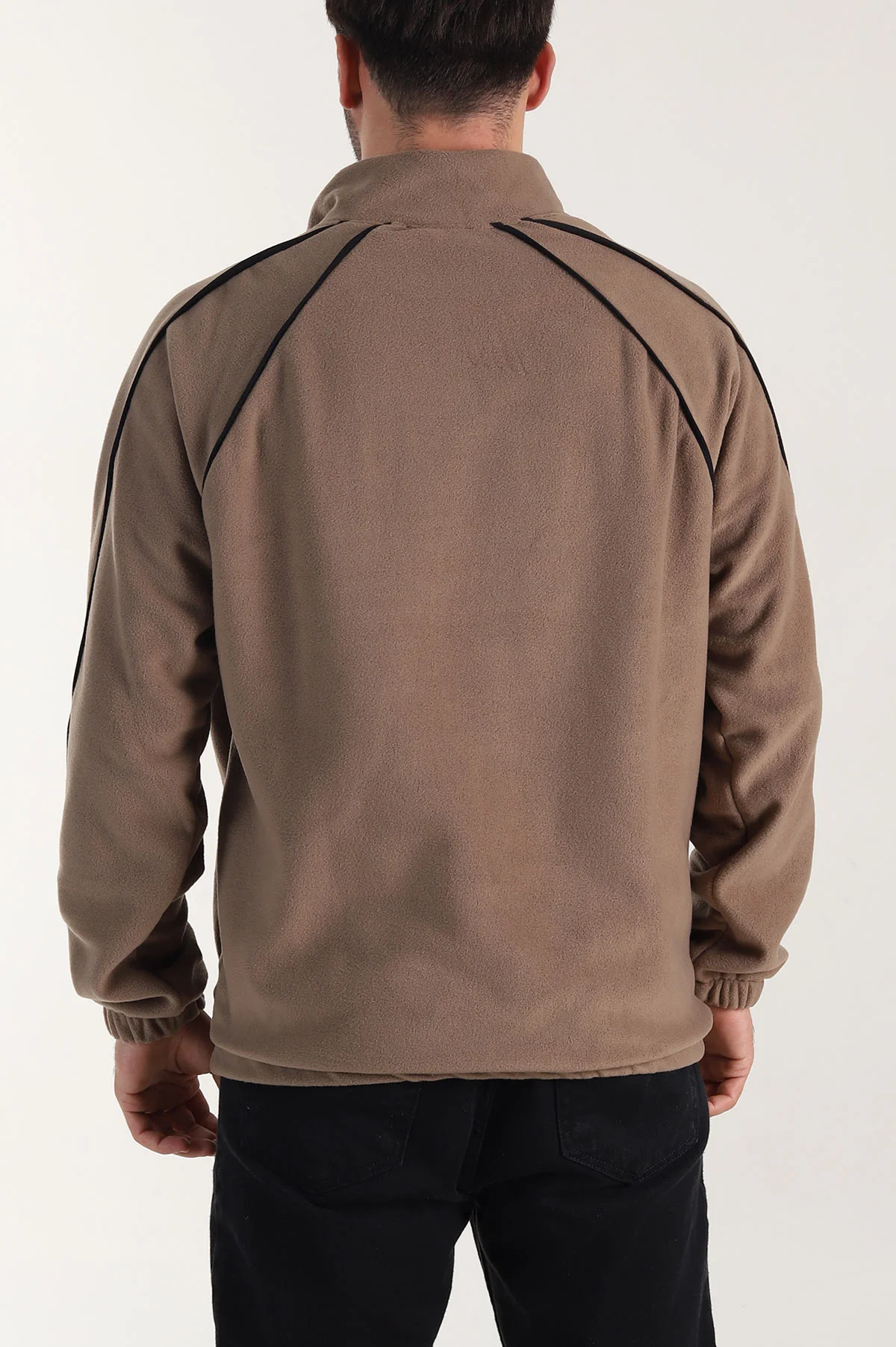 Kahverengi Polar Kumaş Yarım Fermuarlı Yazı Detaylı Erkek Sweatshirt 408550