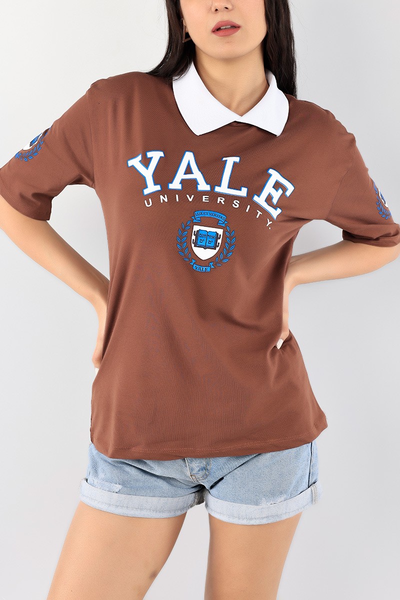 Kahverengi Polo Yaka Bayan Tişört 93915