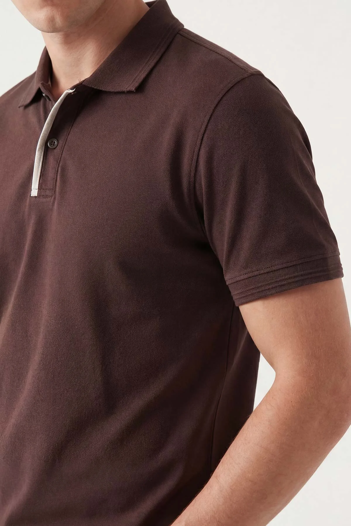Kahverengi Polo Yaka Düğmeli Erkek Tişört 435546