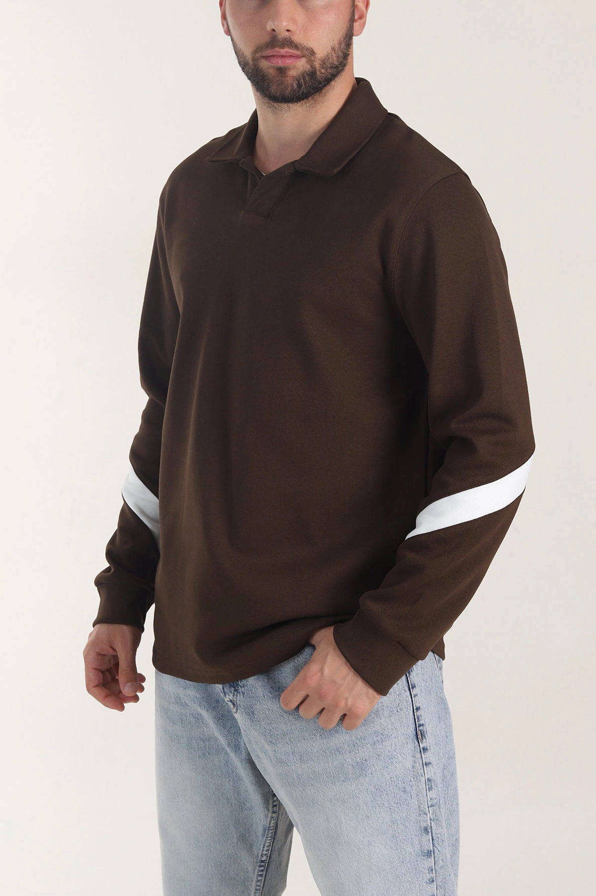 Kahverengi Polo Yaka Erkek Sweatshirt 406882