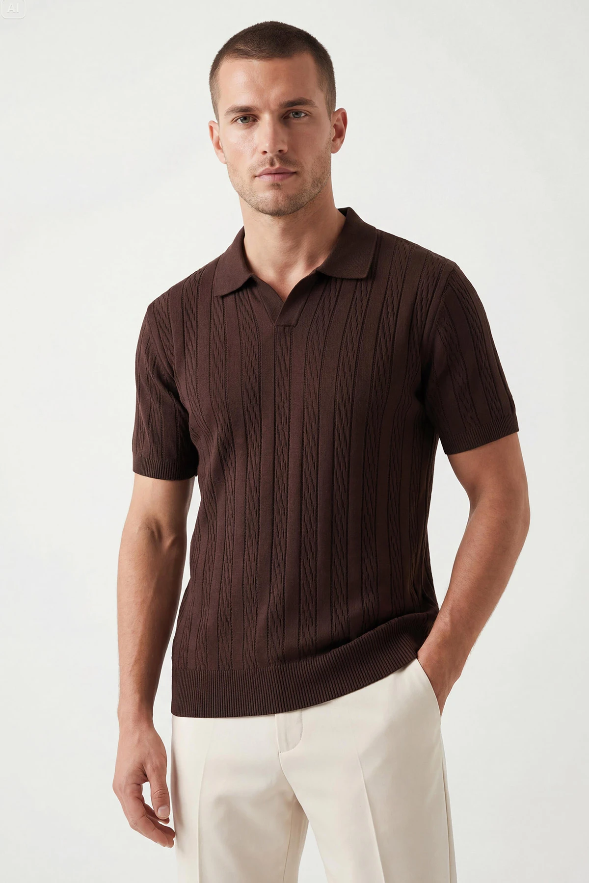 Kahverengi Polo Yaka Erkek Triko Tişört 433131
