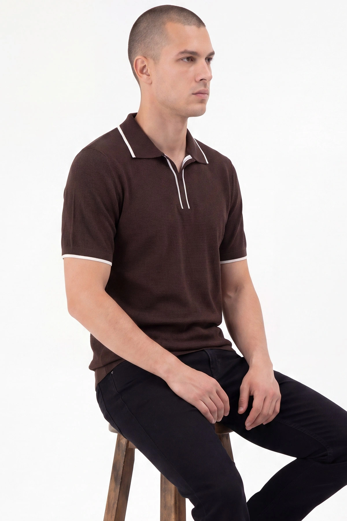 Kahverengi Polo Yaka Erkek Triko Tişört 462206