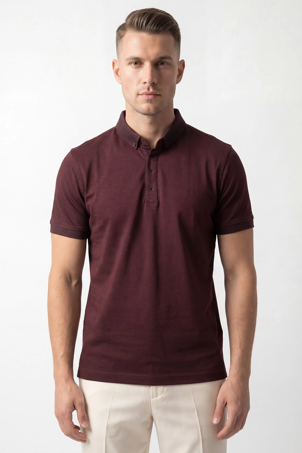 Bordo Polo Yaka Likralı Erkek Tişört 433036