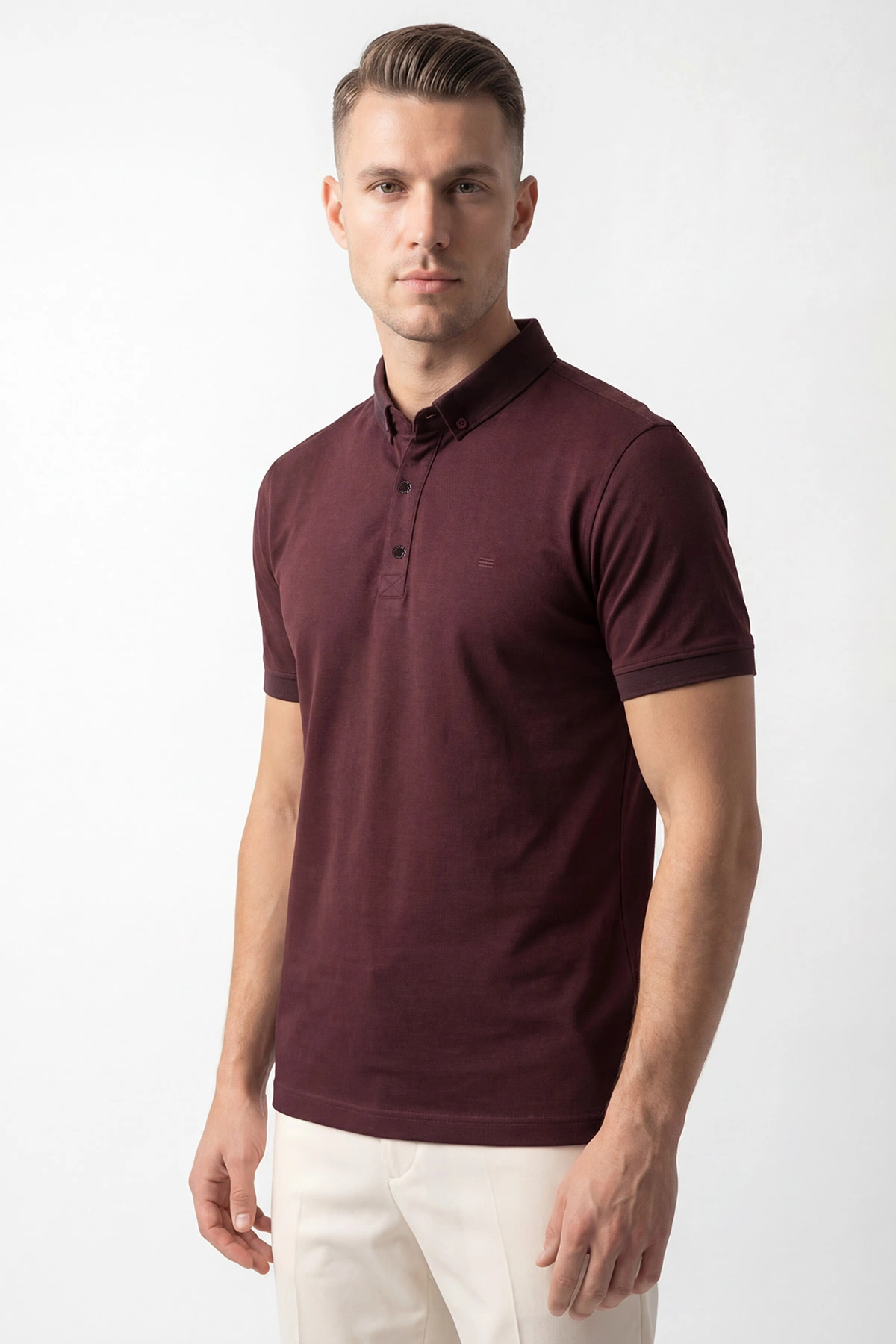 Bordo Polo Yaka Likralı Erkek Tişört 433036