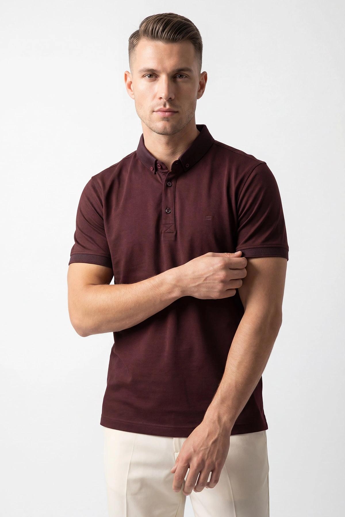 Bordo Polo Yaka Likralı Erkek Tişört 433036