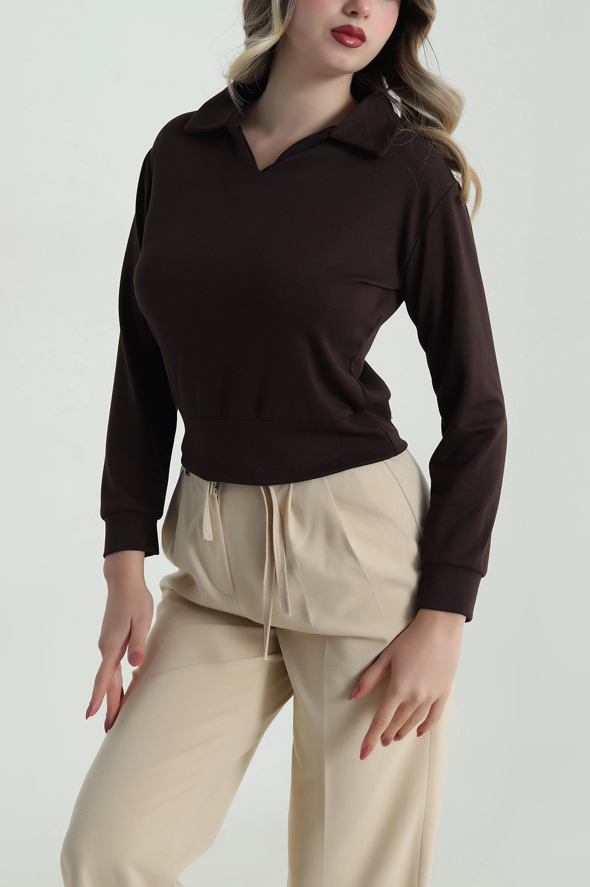 Kahverengi Polo Yaka Oysho Kadın Bluz 486678