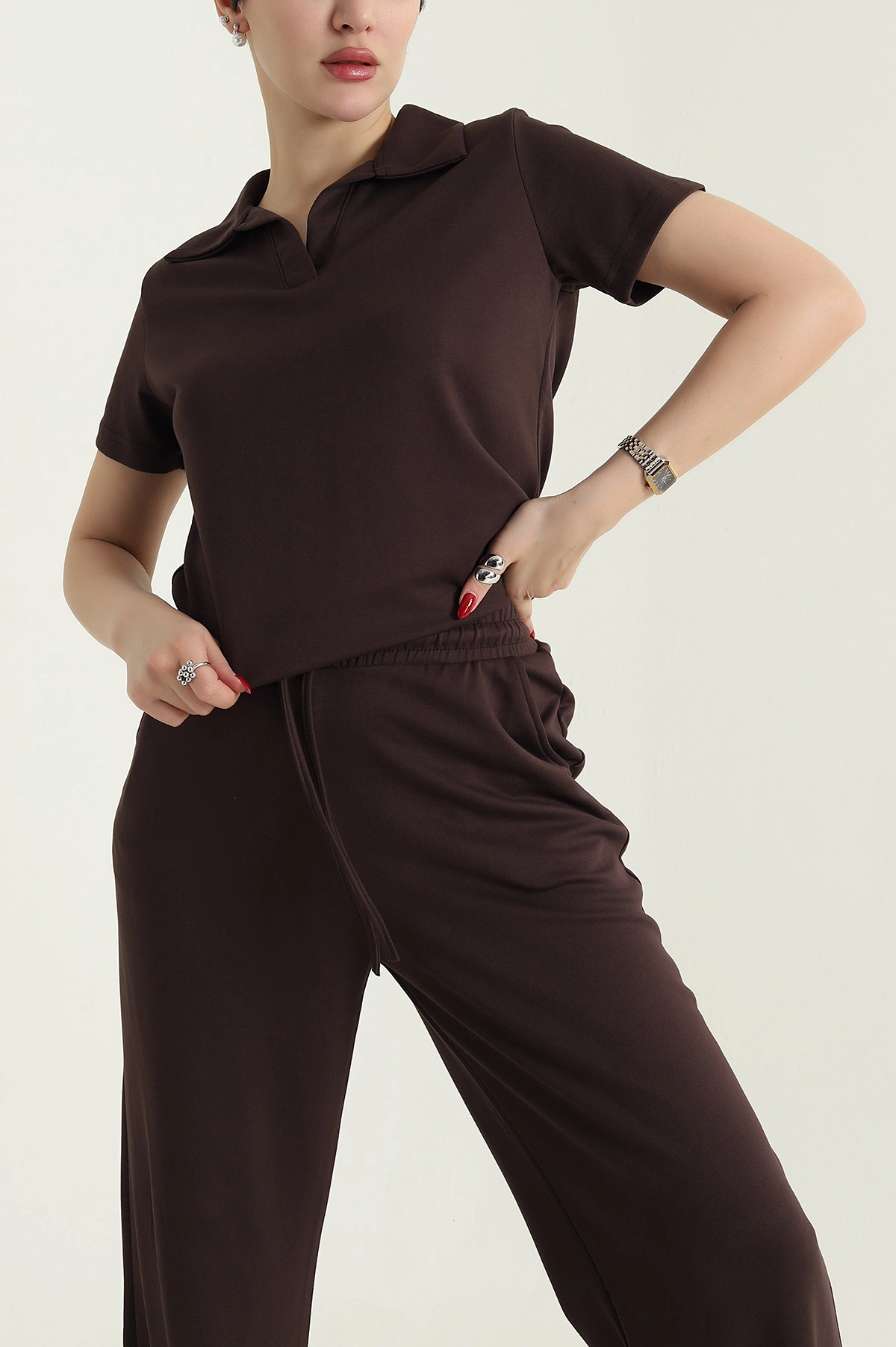 Kahverengi Polo Yaka Oysho Kadın İkili Takım 430087