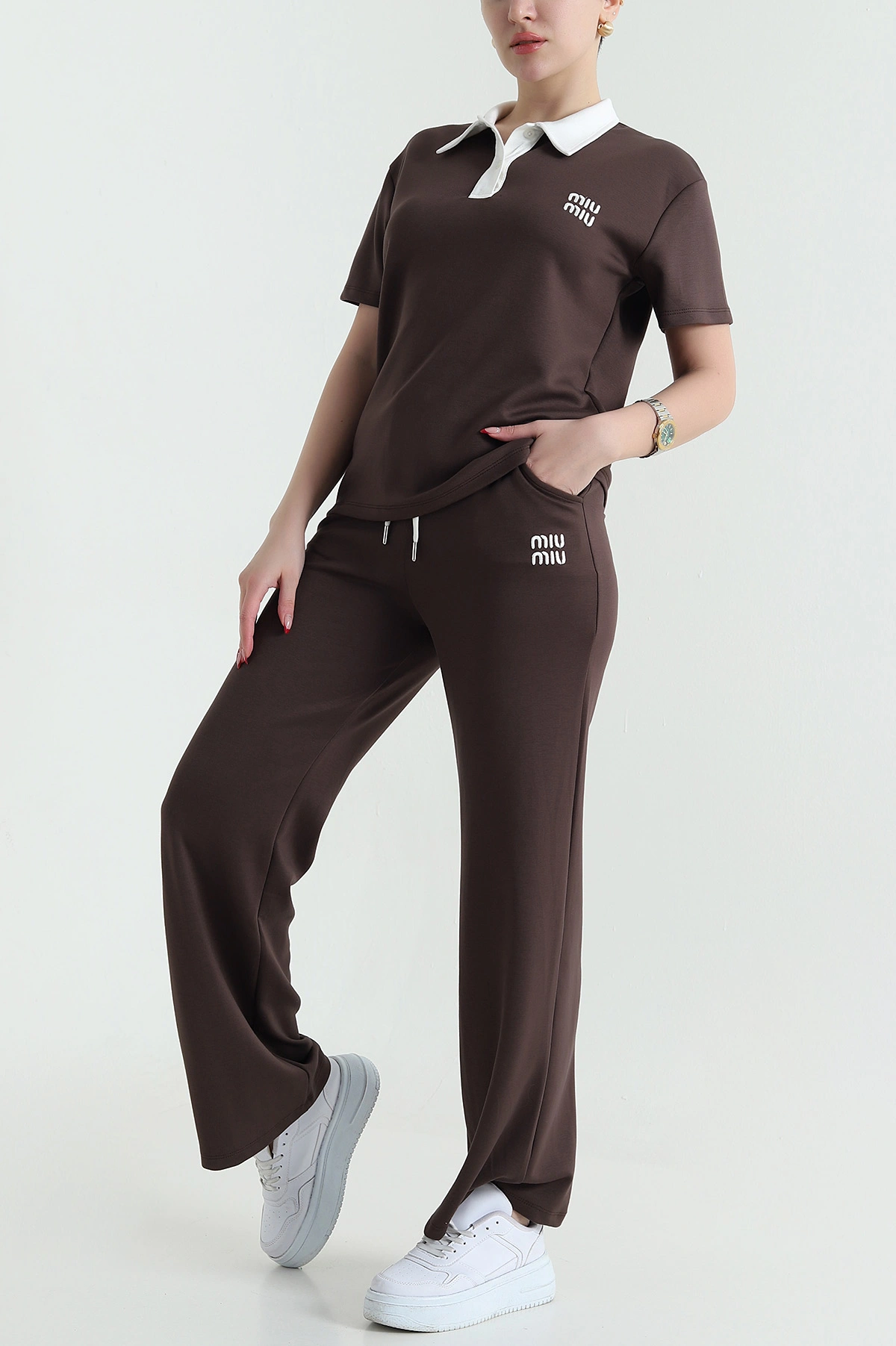 Kahverengi Polo Yaka Oysho Kadın İkili Takım 438886