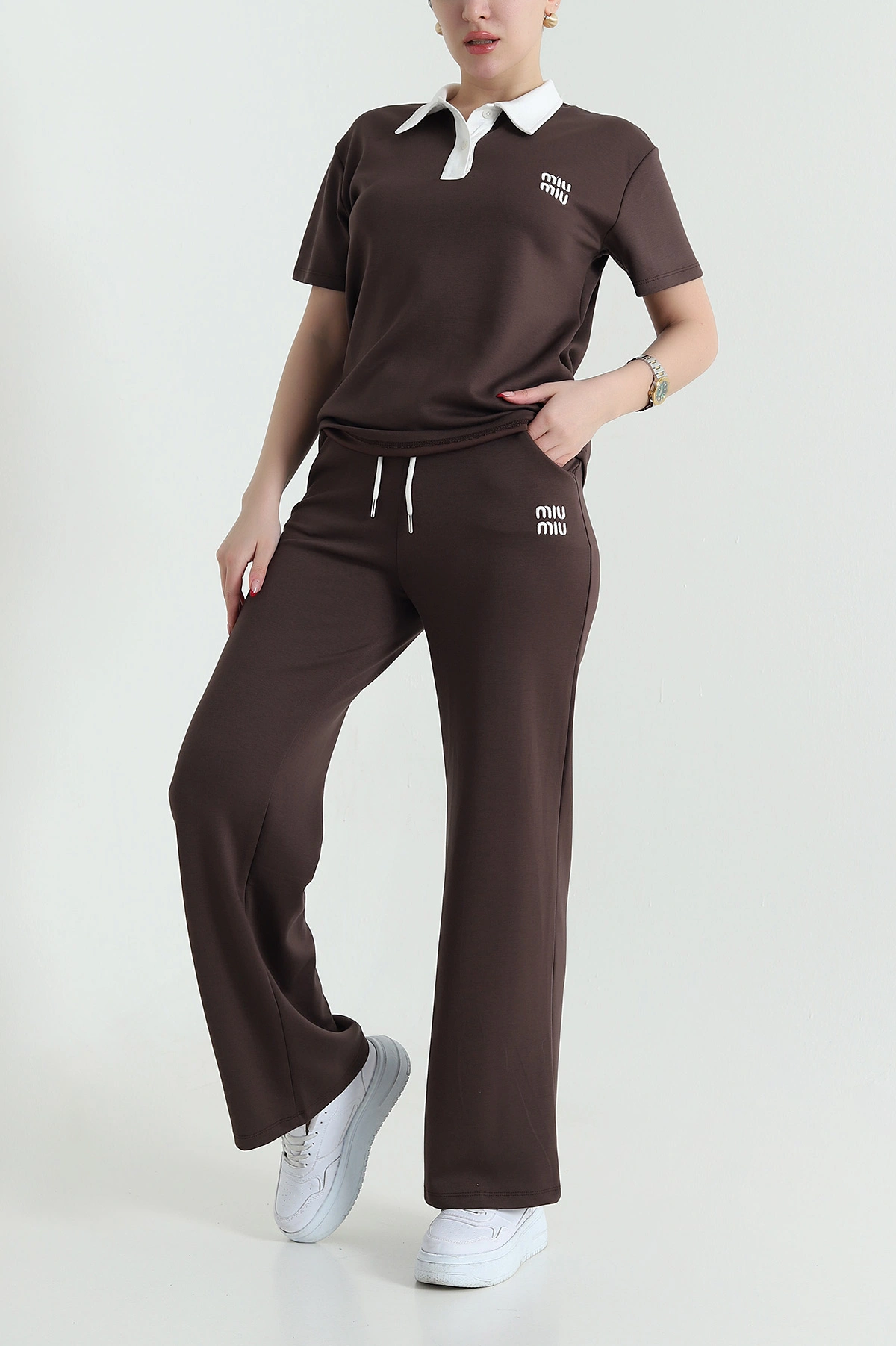 Kahverengi Polo Yaka Oysho Kadın İkili Takım 438886