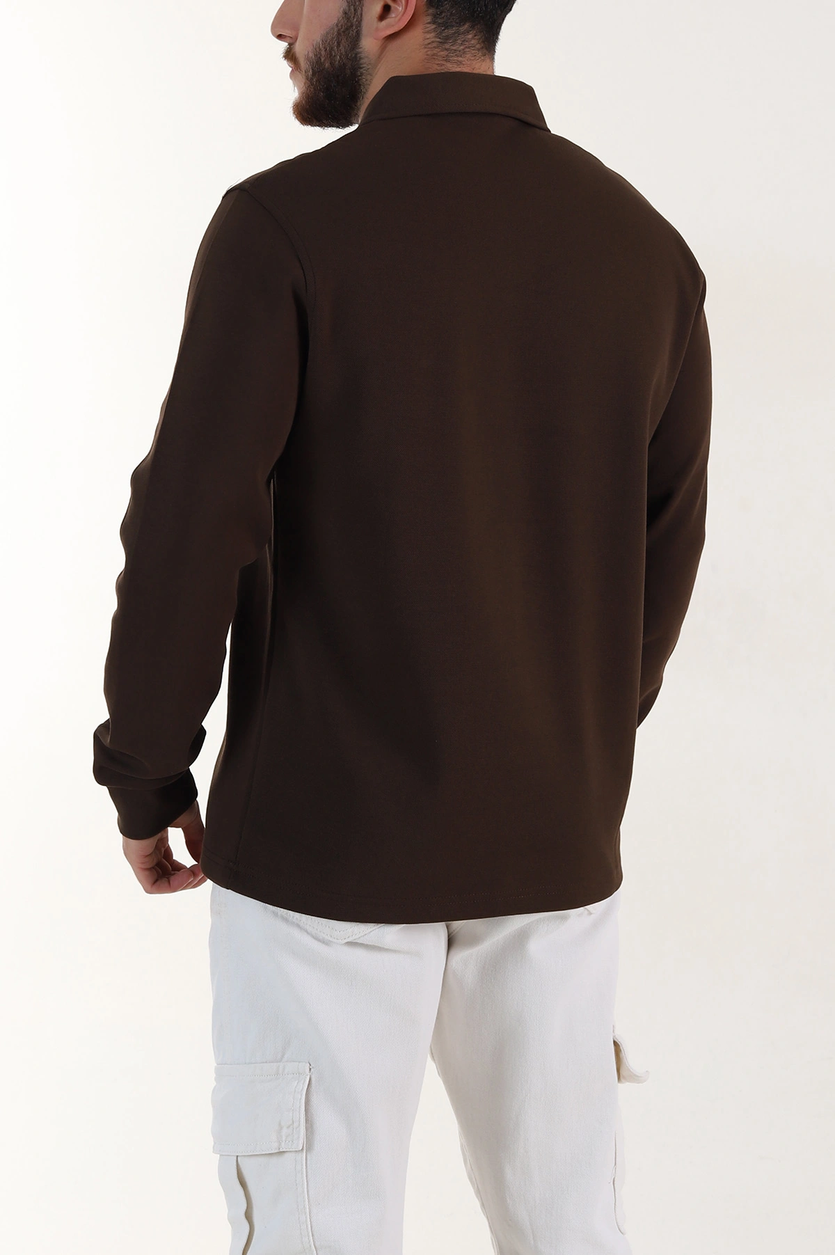 Kahverengi Polo Yaka Uzun Kollu Erkek Sweatshirt 397137
