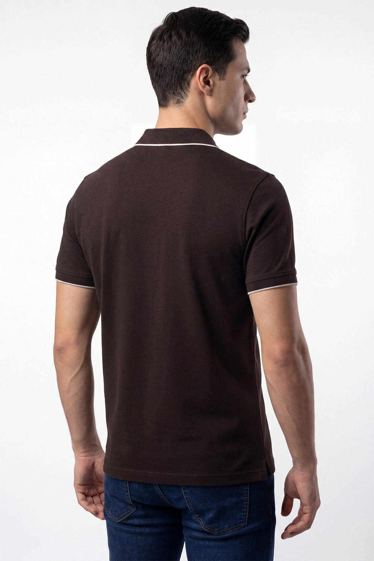 Kahverengi Polo Yaka Yarım Fermuarlı Erkek Tişört 435378