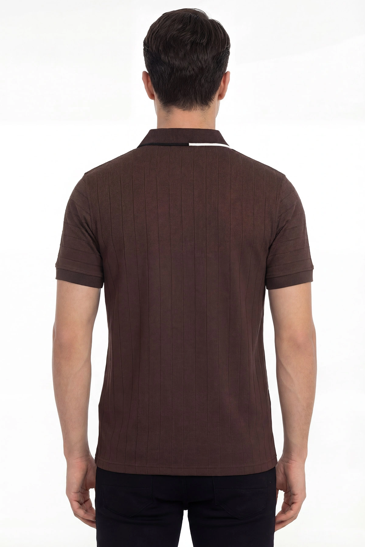 Kahverengi Polo Yaka Yarım Fermuarlı Erkek Tişört 435566