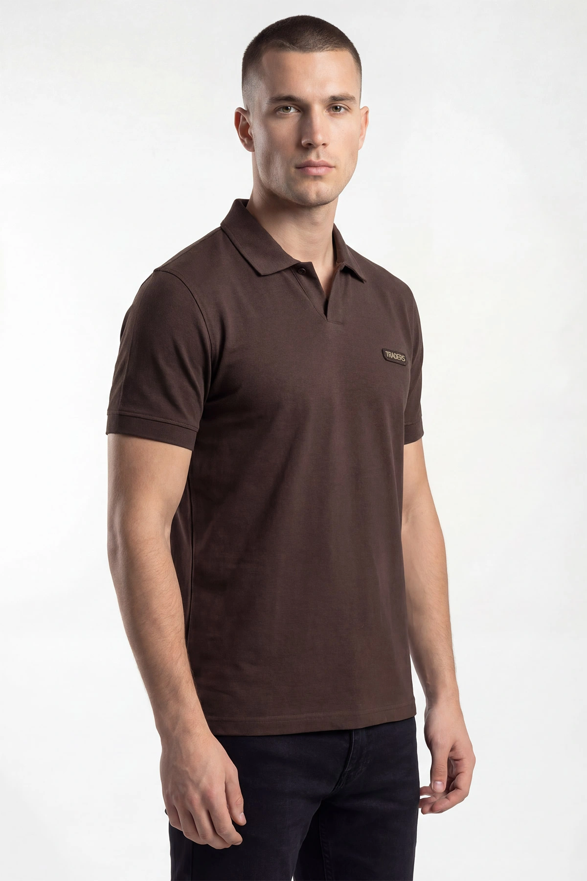 Kahverengi Polo Yaka Yazı Detay Erkek Tişört 435539
