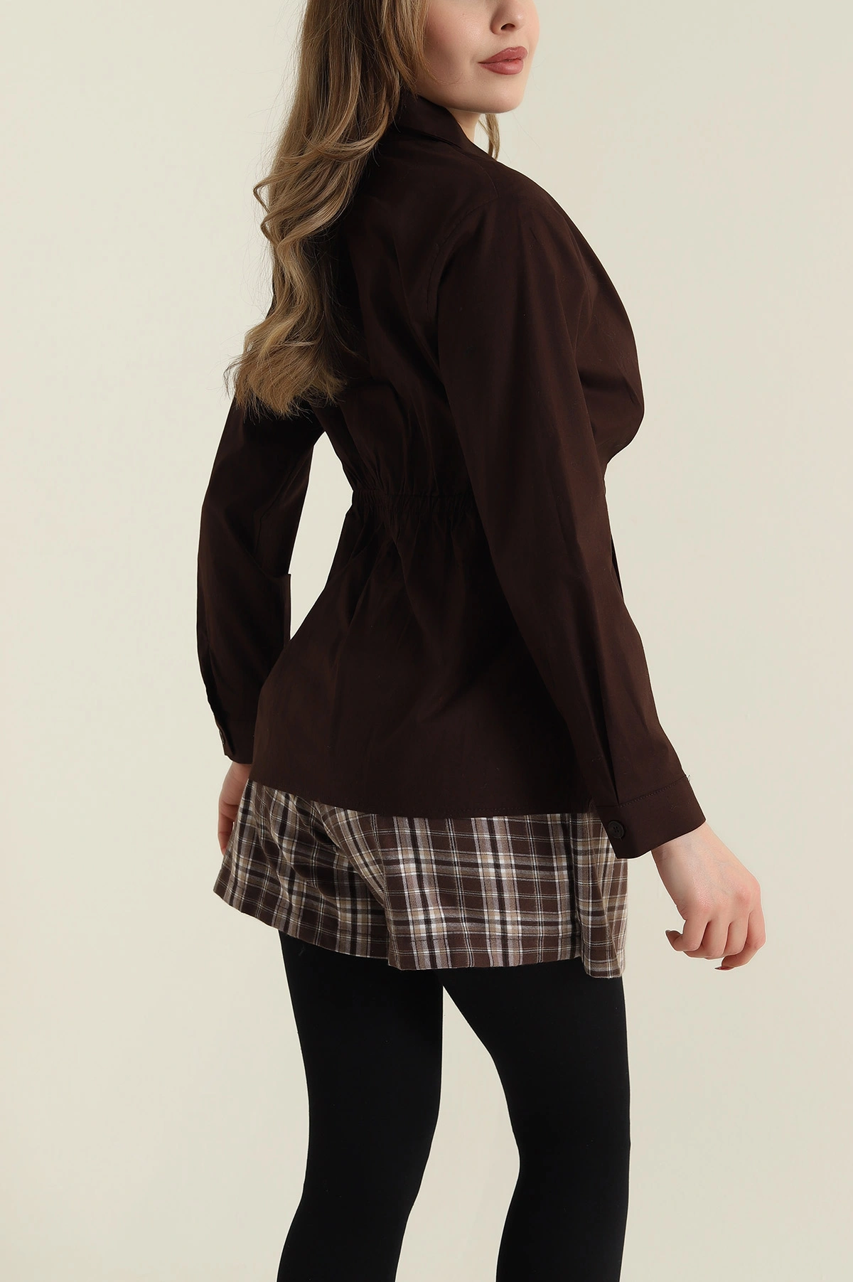 Kahverengi Poplin Dokuma Kadın Gömlek Bluz 425483