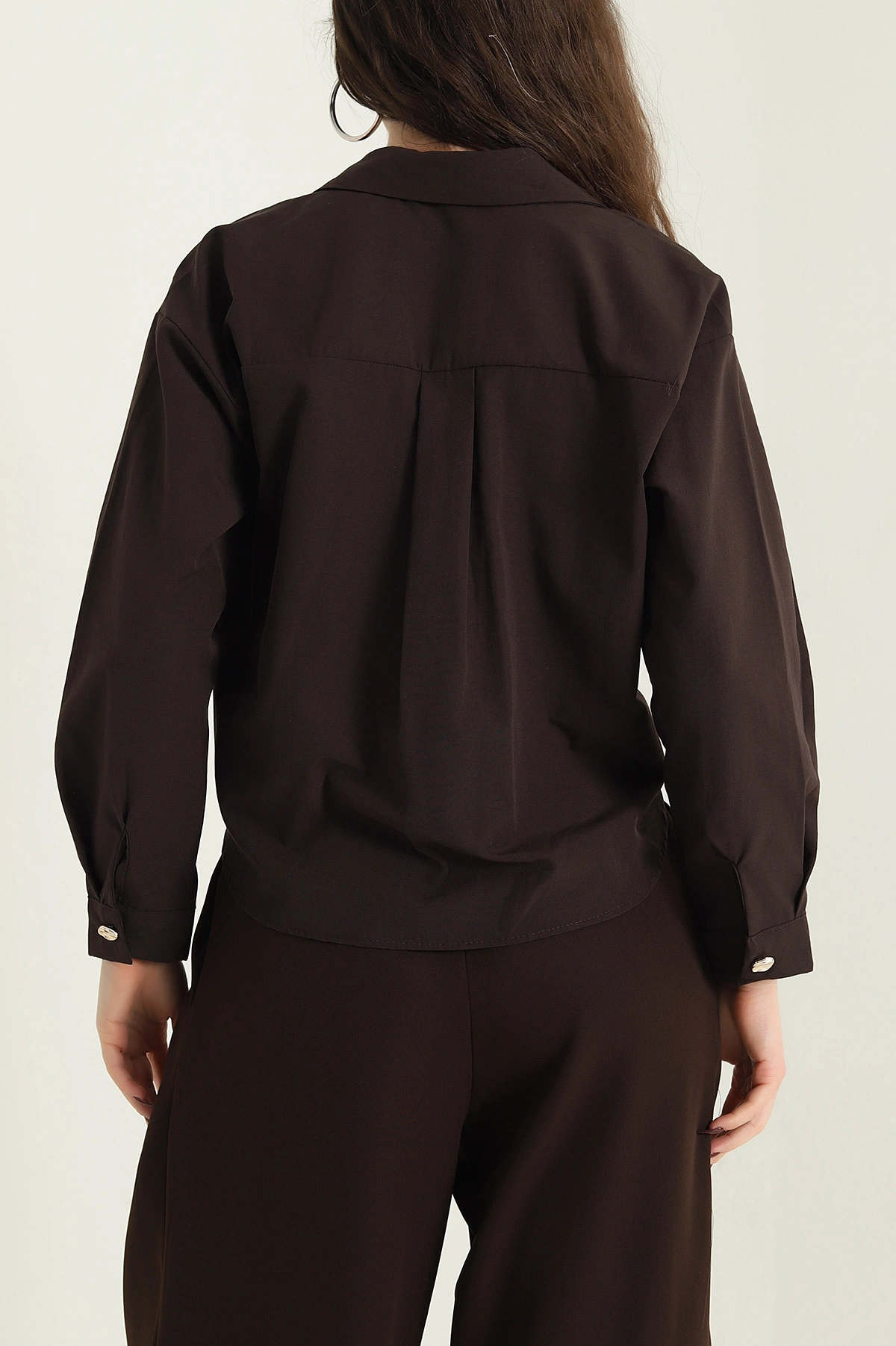 Kahverengi Poplin Kadın Gömlek 432527