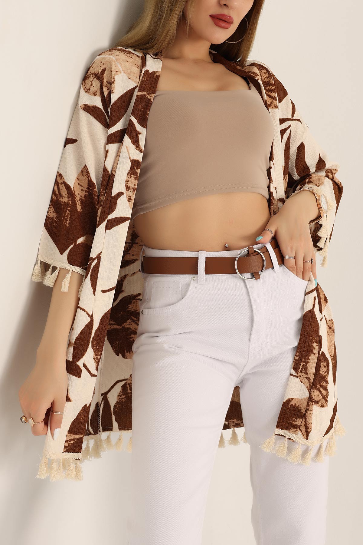 Kahverengi Püsküllü Bürümcük Kimono 173679