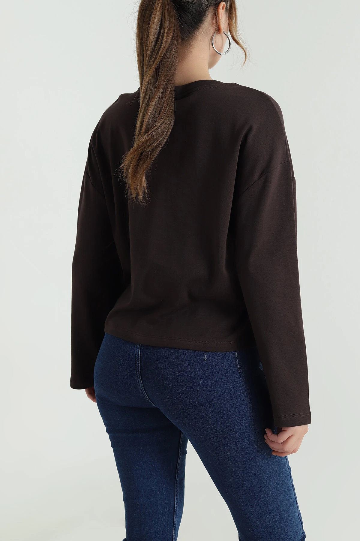 Kahverengi Rahat Kalıp Kadın Body Bluz 483593