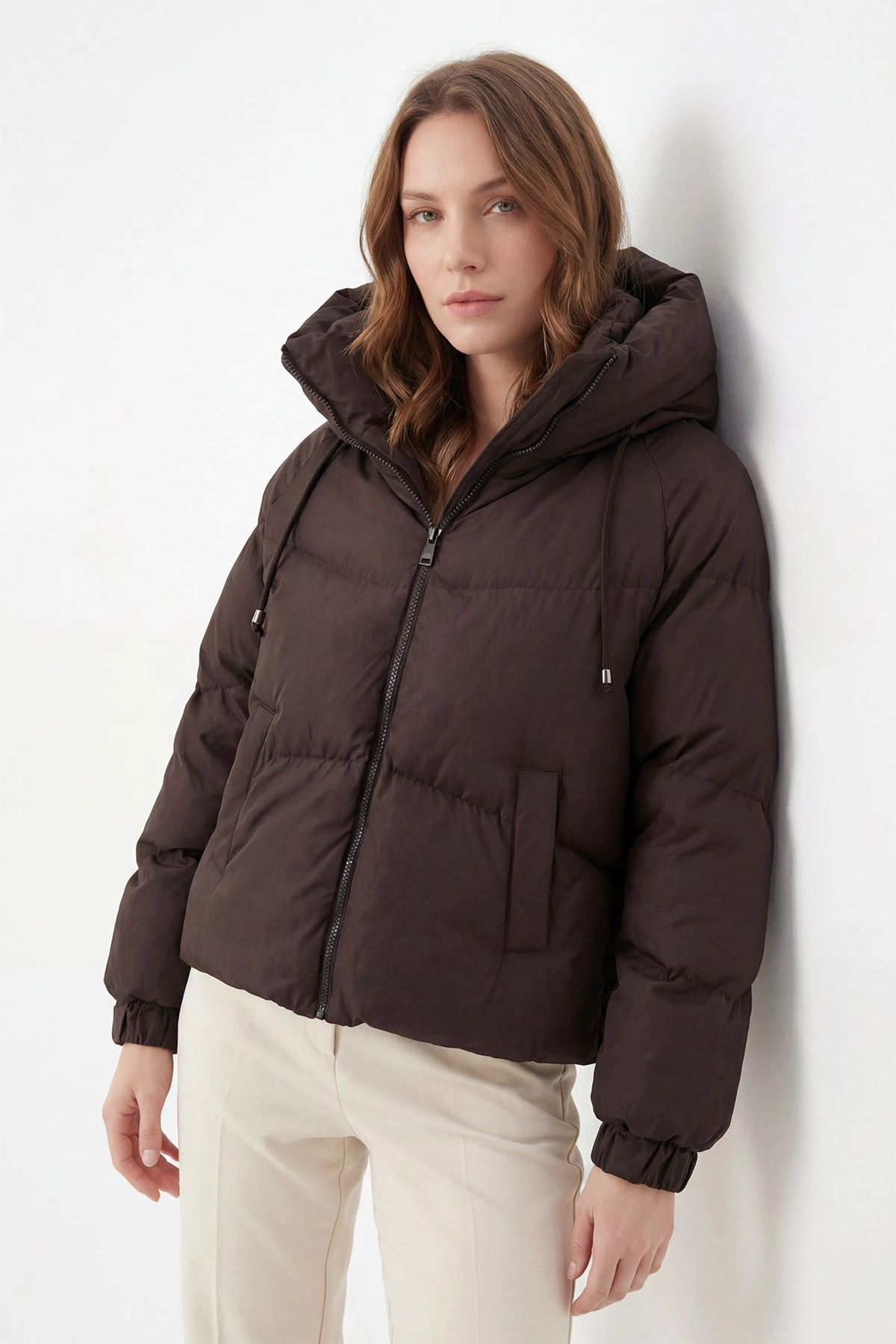 Kahverengi Reglan Kol Detay Şişme Kadın Mont 427727