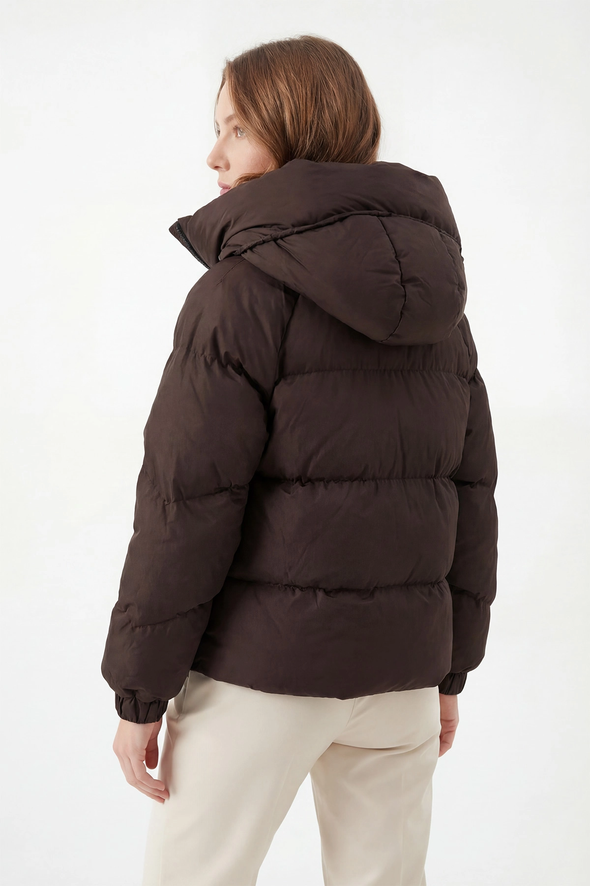 Kahverengi Reglan Kol Detay Şişme Kadın Mont 427727
