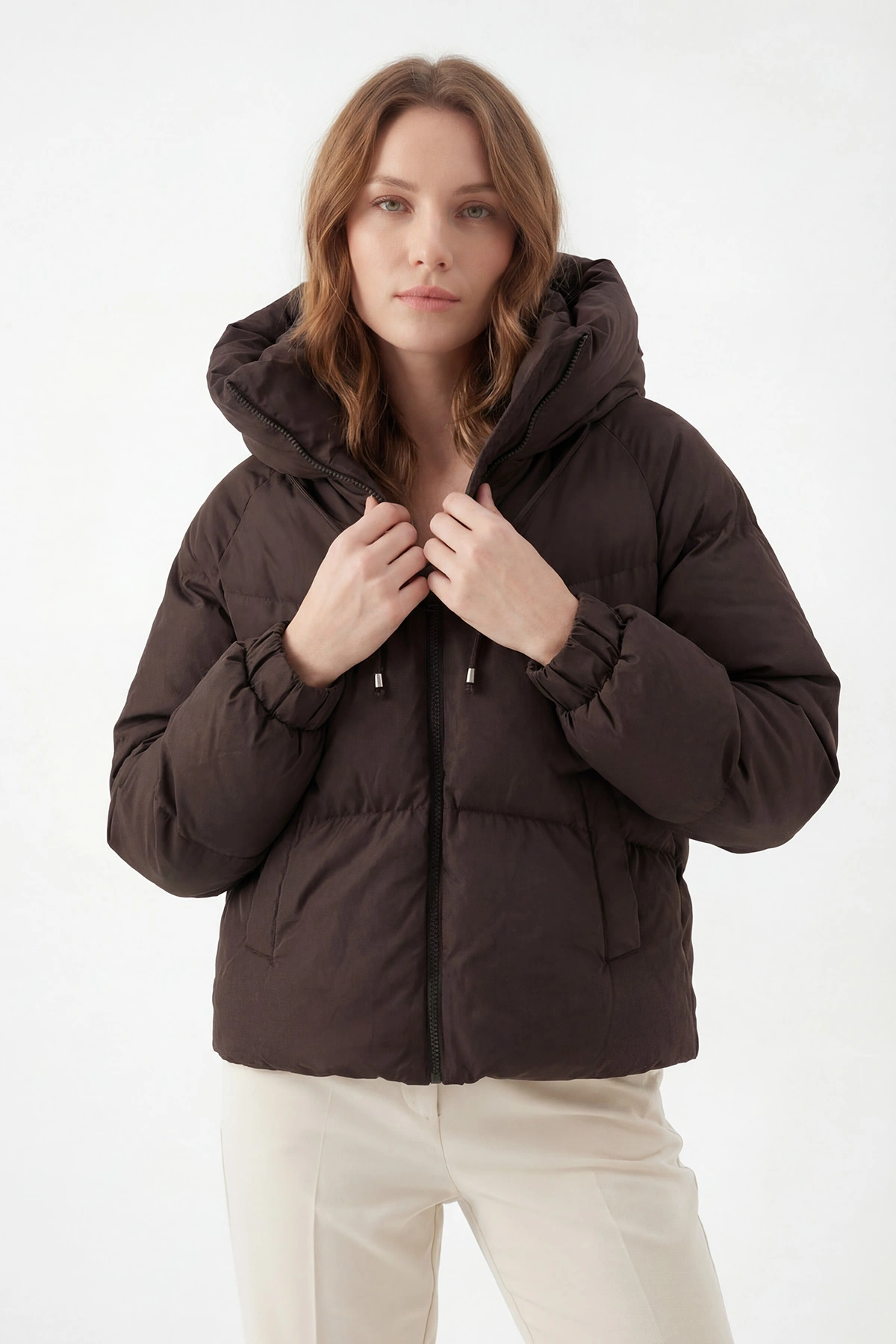 Kahverengi Reglan Kol Detay Şişme Kadın Mont 427727