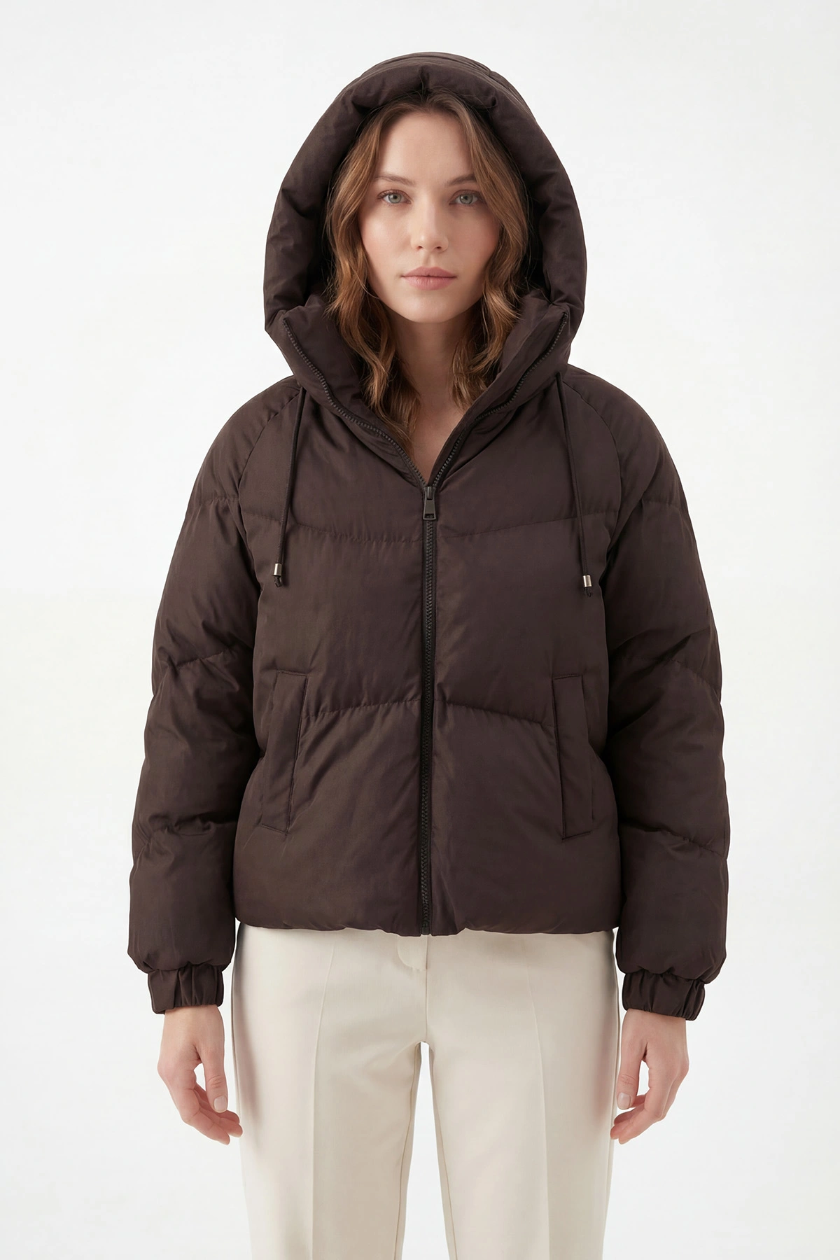 Kahverengi Reglan Kol Detay Şişme Kadın Mont 427727