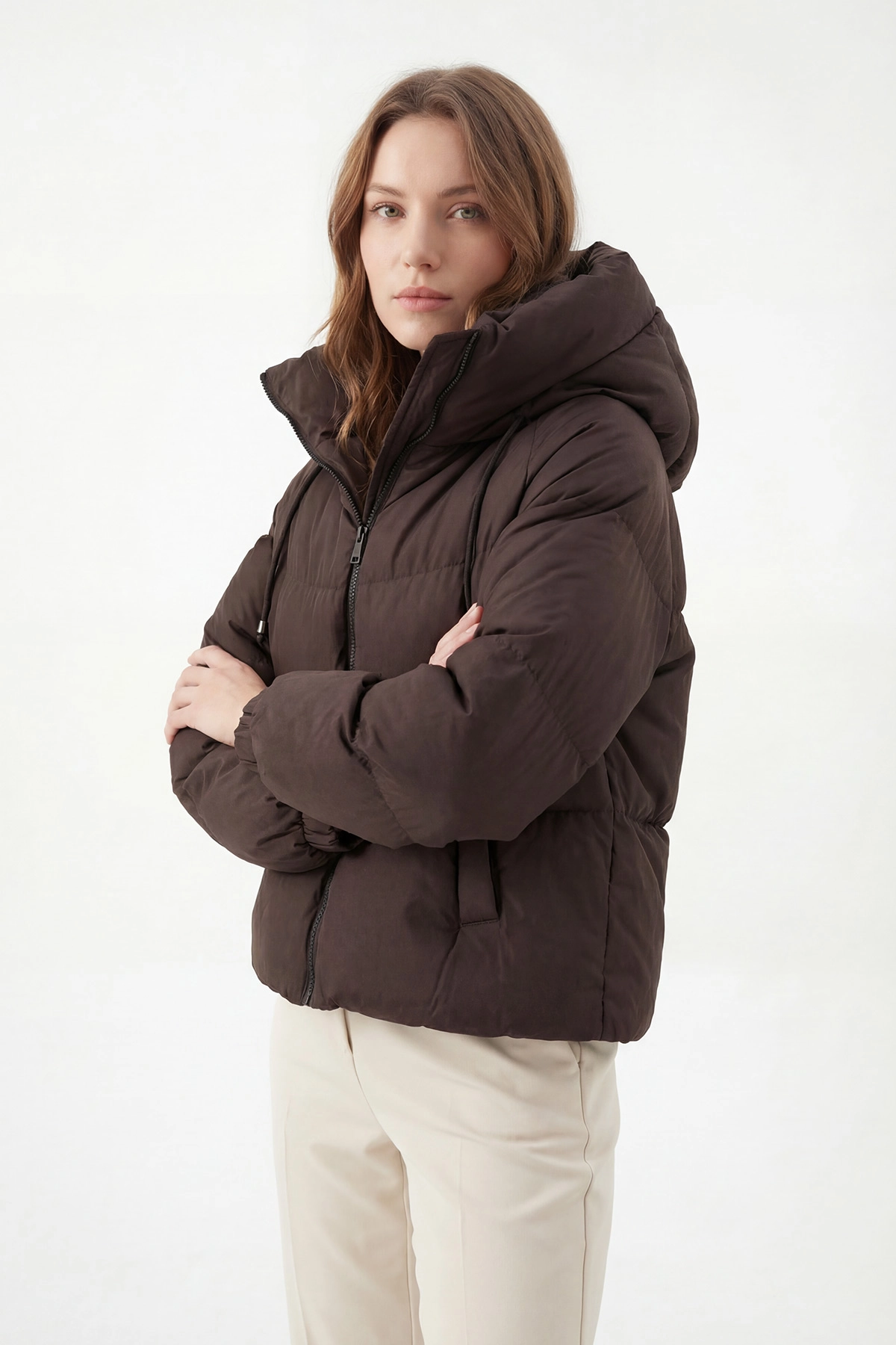 Kahverengi Reglan Kol Detay Şişme Kadın Mont 427727