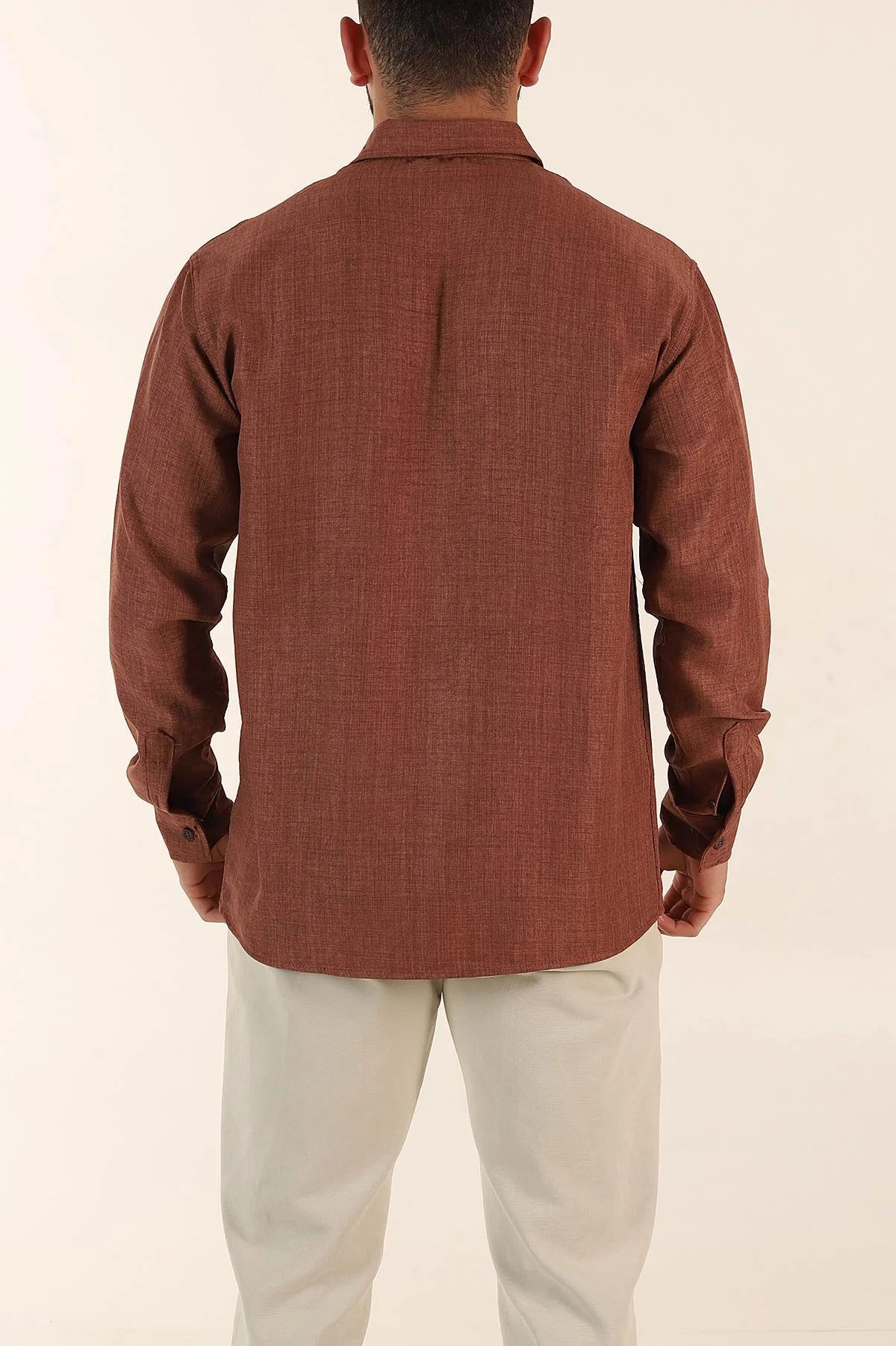 Kahverengi Regular Fit Ata Yaka Uzun Kollu Erkek Gömlek 369871