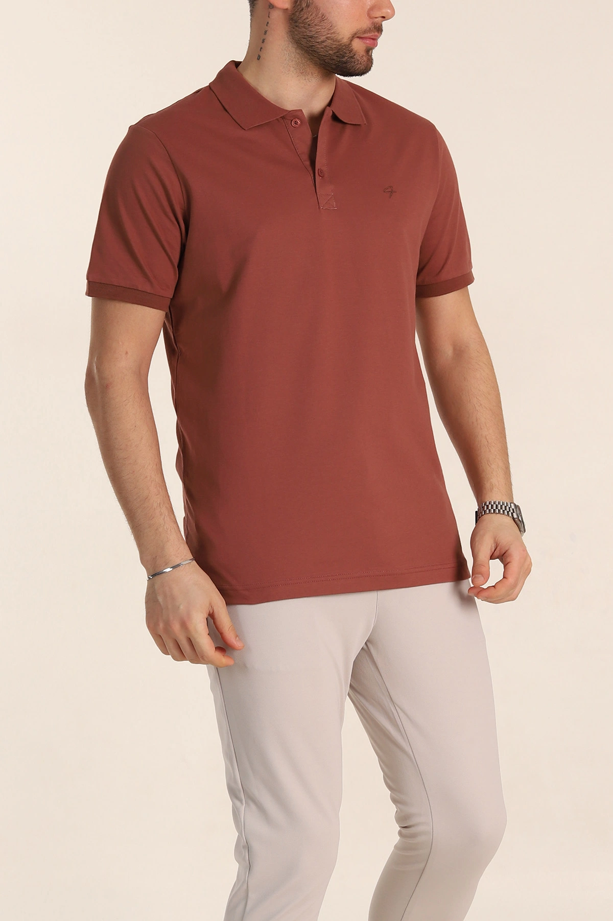 Kahverengi Regular Fit Basic Polo Yaka Erkek Tişört 342467