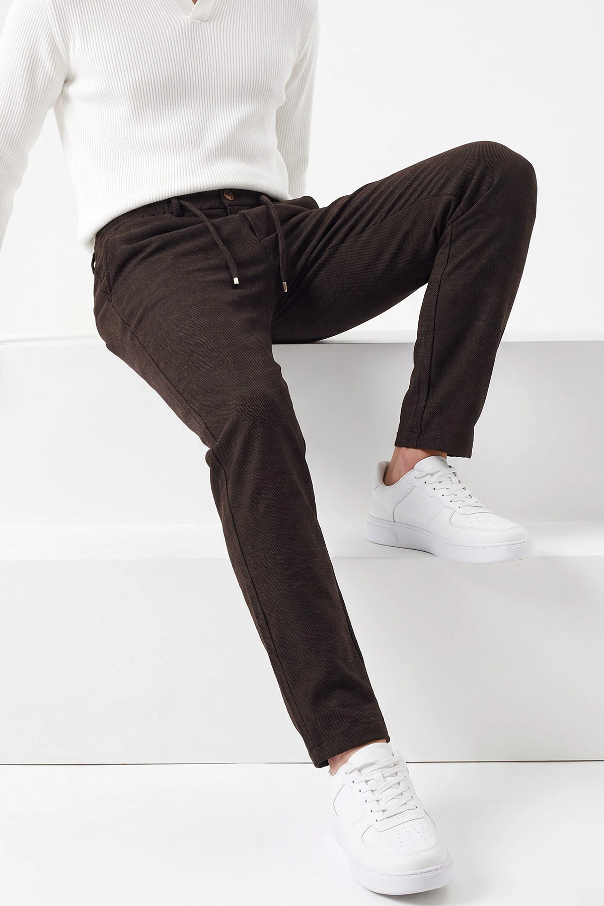 Kahverengi Regular Fit Belden Bağlamalı Erkek Pantolon 493178